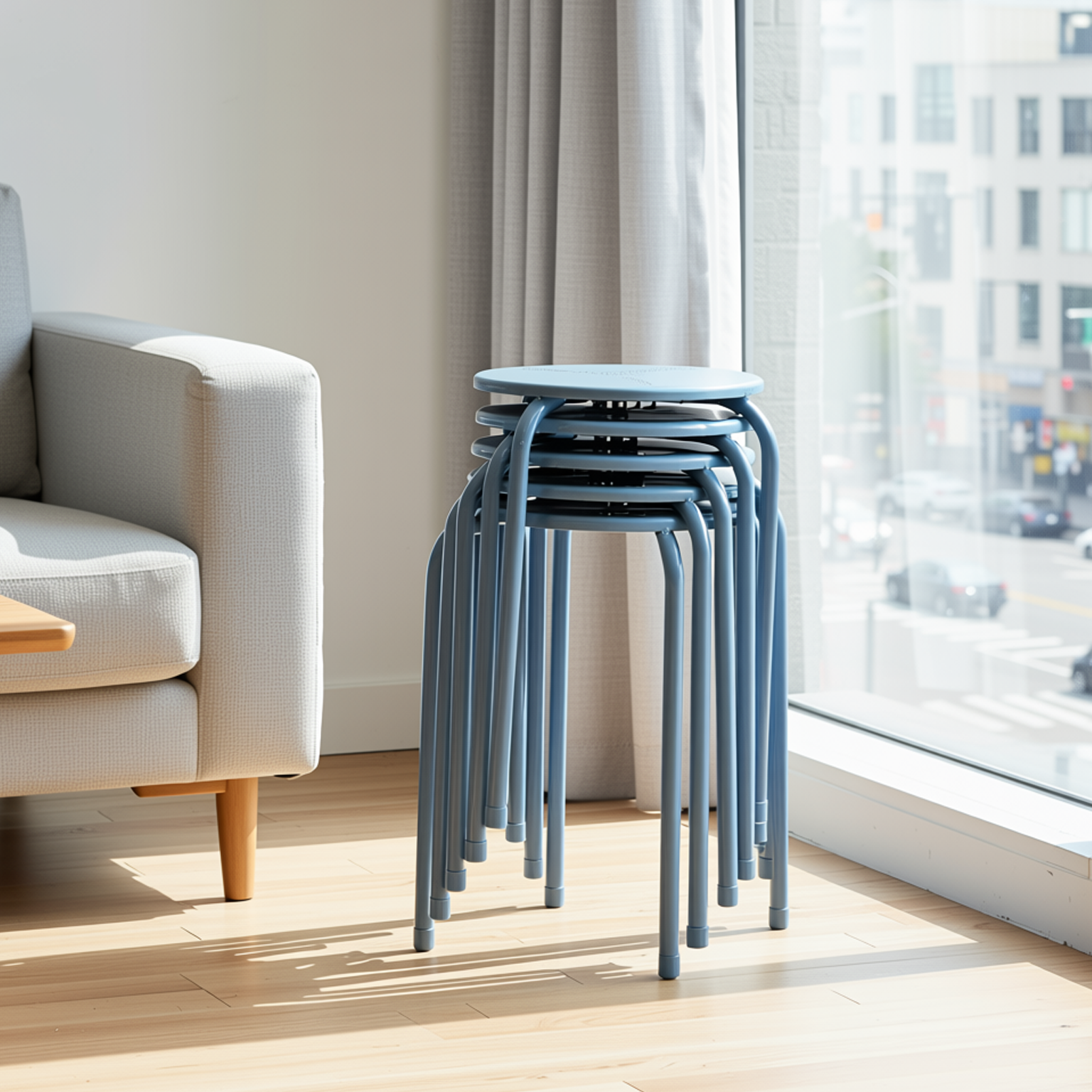 Homy Casa Lemon 6PC Metal Stackable Stools Morandi Blue Folding Eiffel Tower Perforated Seat