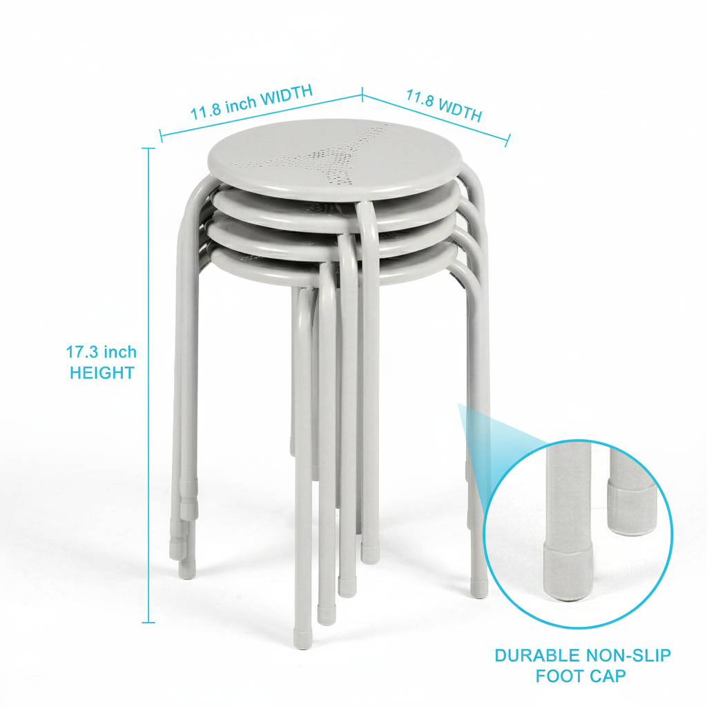 Homy Casa Lemon 4PC Metal Stackable Stools Morandi Gray Folding Eiffel Tower Perforated Seat