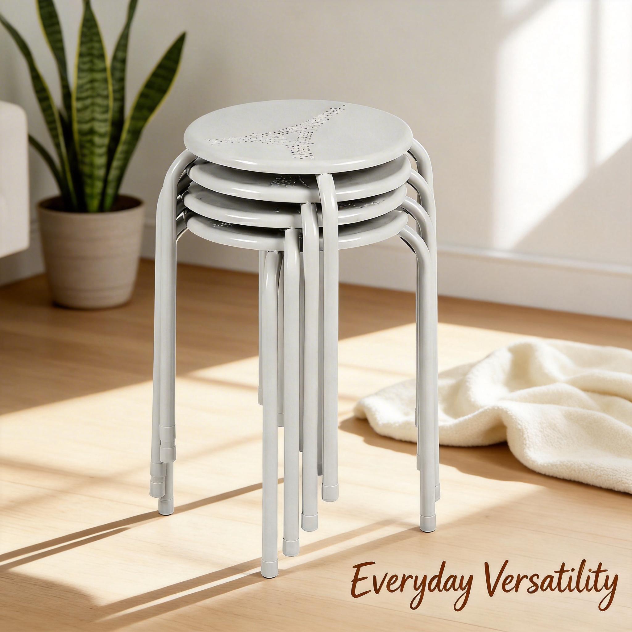 Homy Casa Lemon 4PC Metal Stackable Stools Morandi Gray Folding Eiffel Tower Perforated Seat