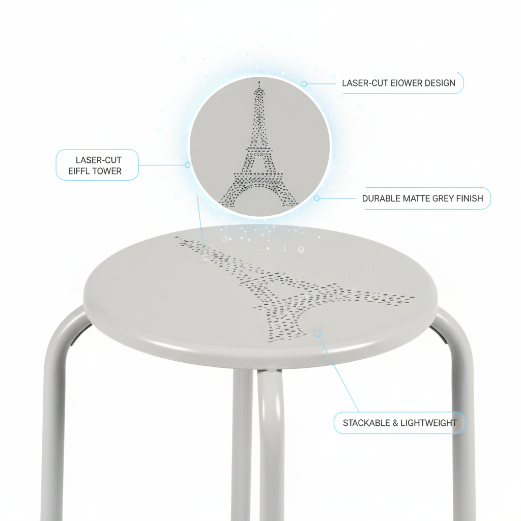 Homy Casa Lemon 4PC Metal Stackable Stools Morandi Gray Folding Eiffel Tower Perforated Seat