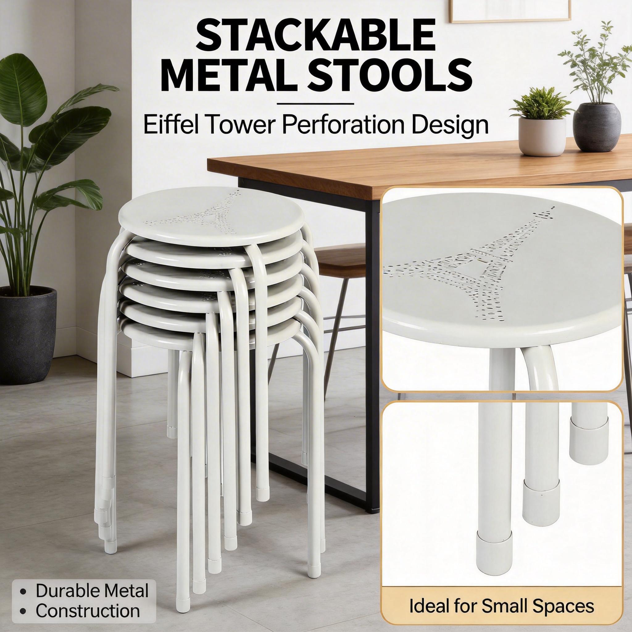 Homy Casa Lemon 4PC Metal Stackable Stools Morandi Gray Folding Eiffel Tower Perforated Seat
