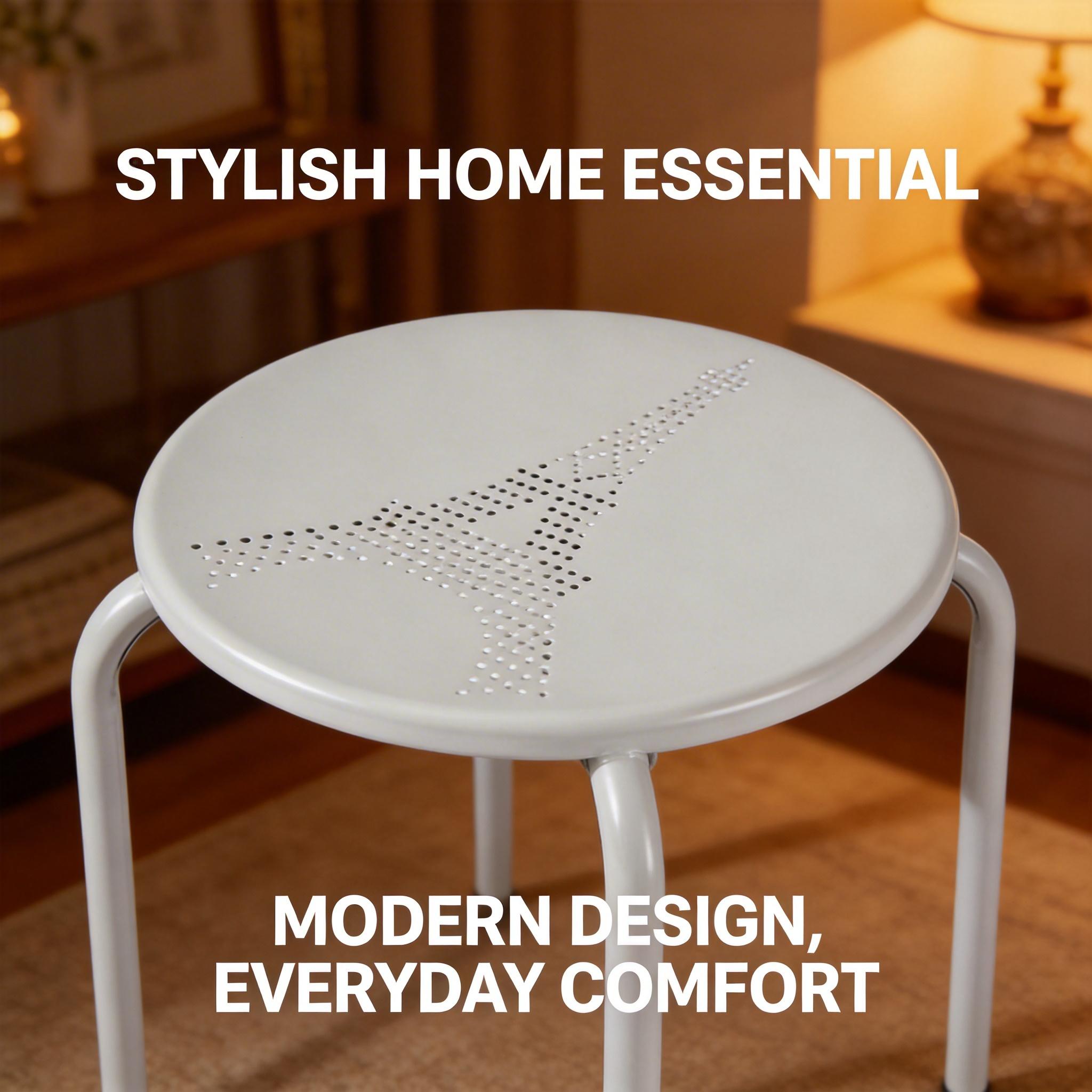 Homy Casa Lemon 4PC Metal Stackable Stools Morandi Gray Folding Eiffel Tower Perforated Seat