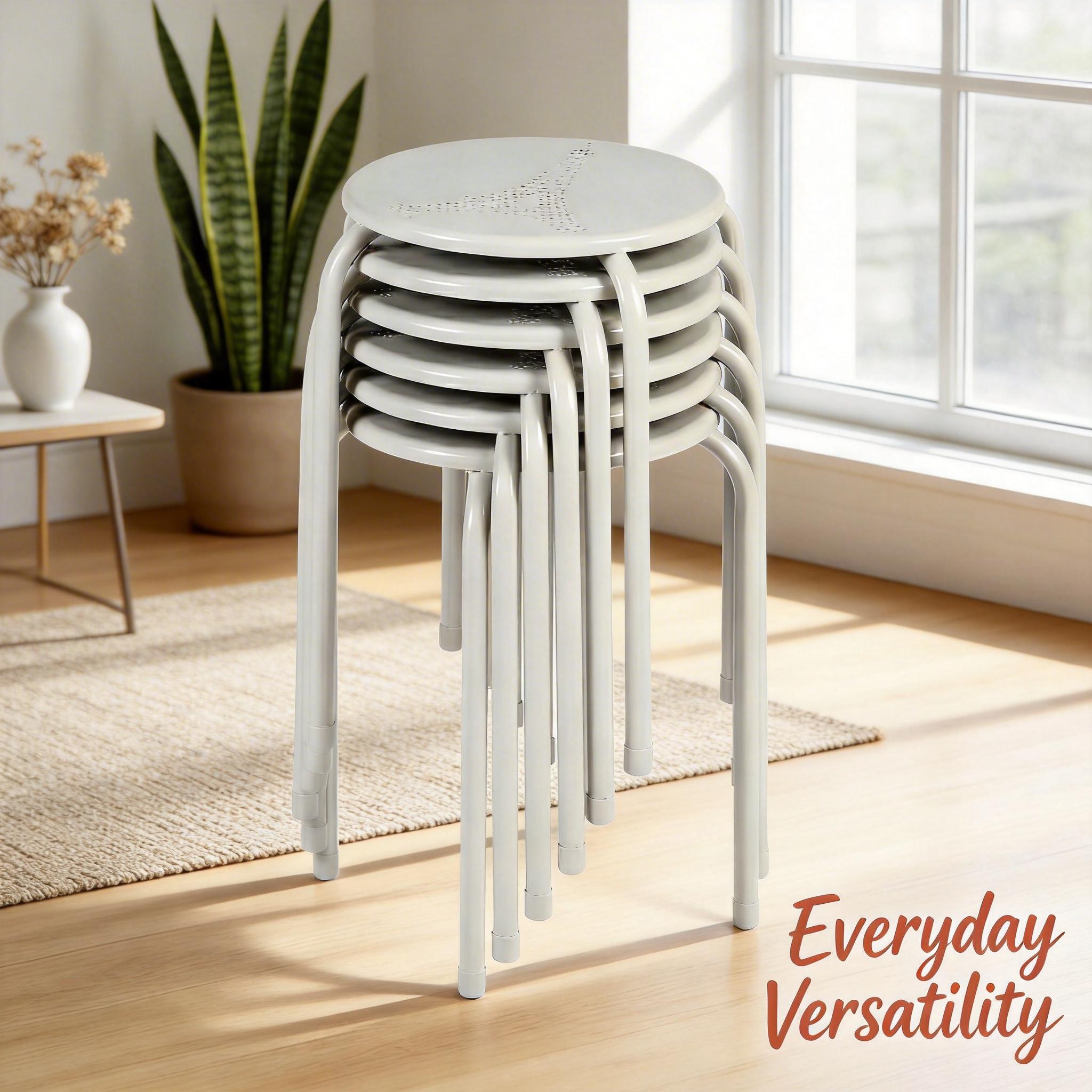 Homy Casa Lemon 4PC Metal Stackable Stools Morandi Gray Folding Eiffel Tower Perforated Seat