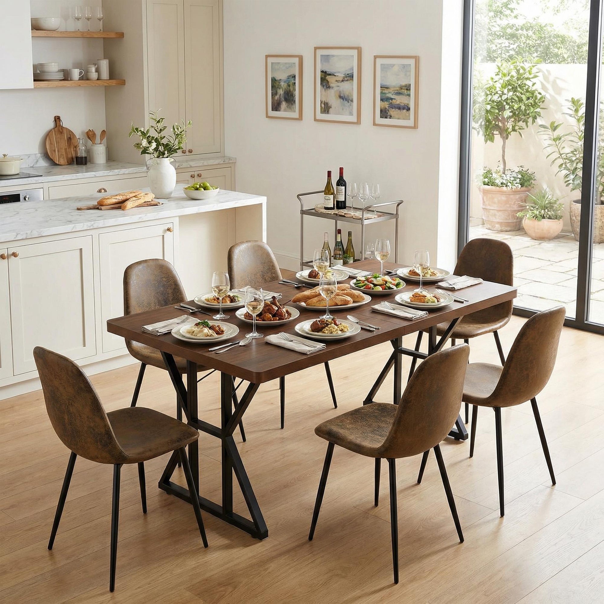 LEONARD Industrial MDF Dining Table 63" x 35" Modern Brown