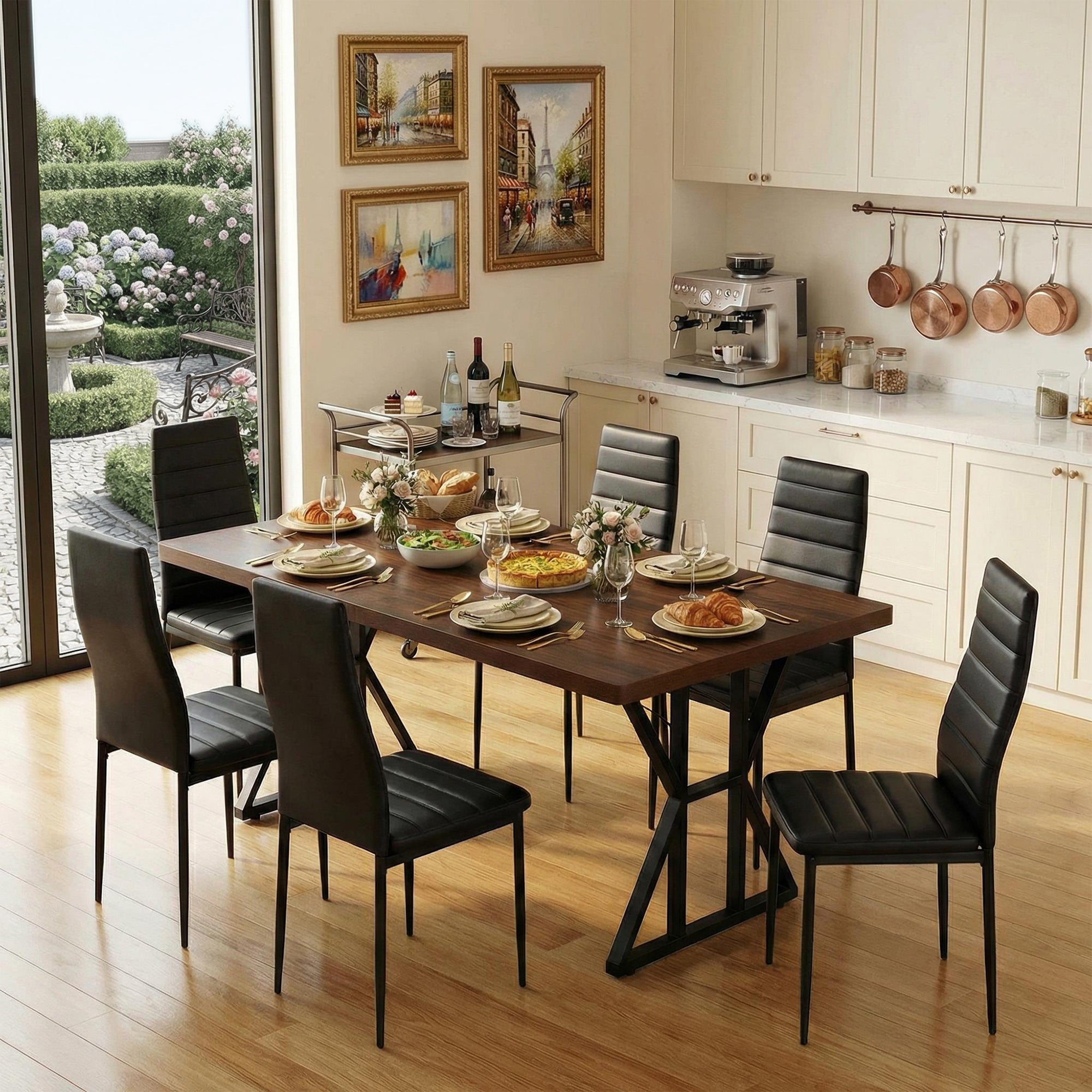 LEONARD Industrial MDF Dining Table 63" x 35" Modern Brown