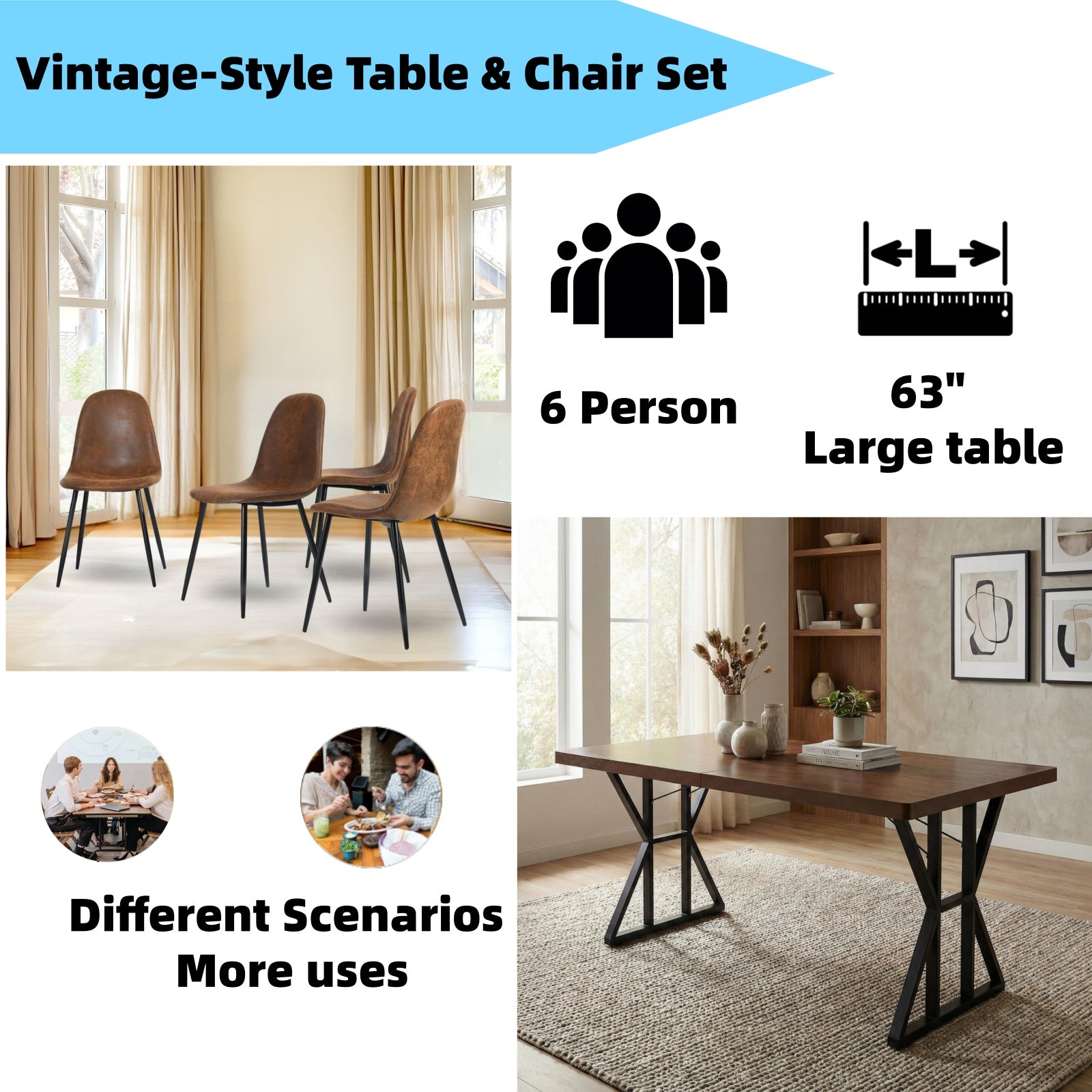 Homy Casa LEONARD 63" Dining Table for Kitchen & Dining Room