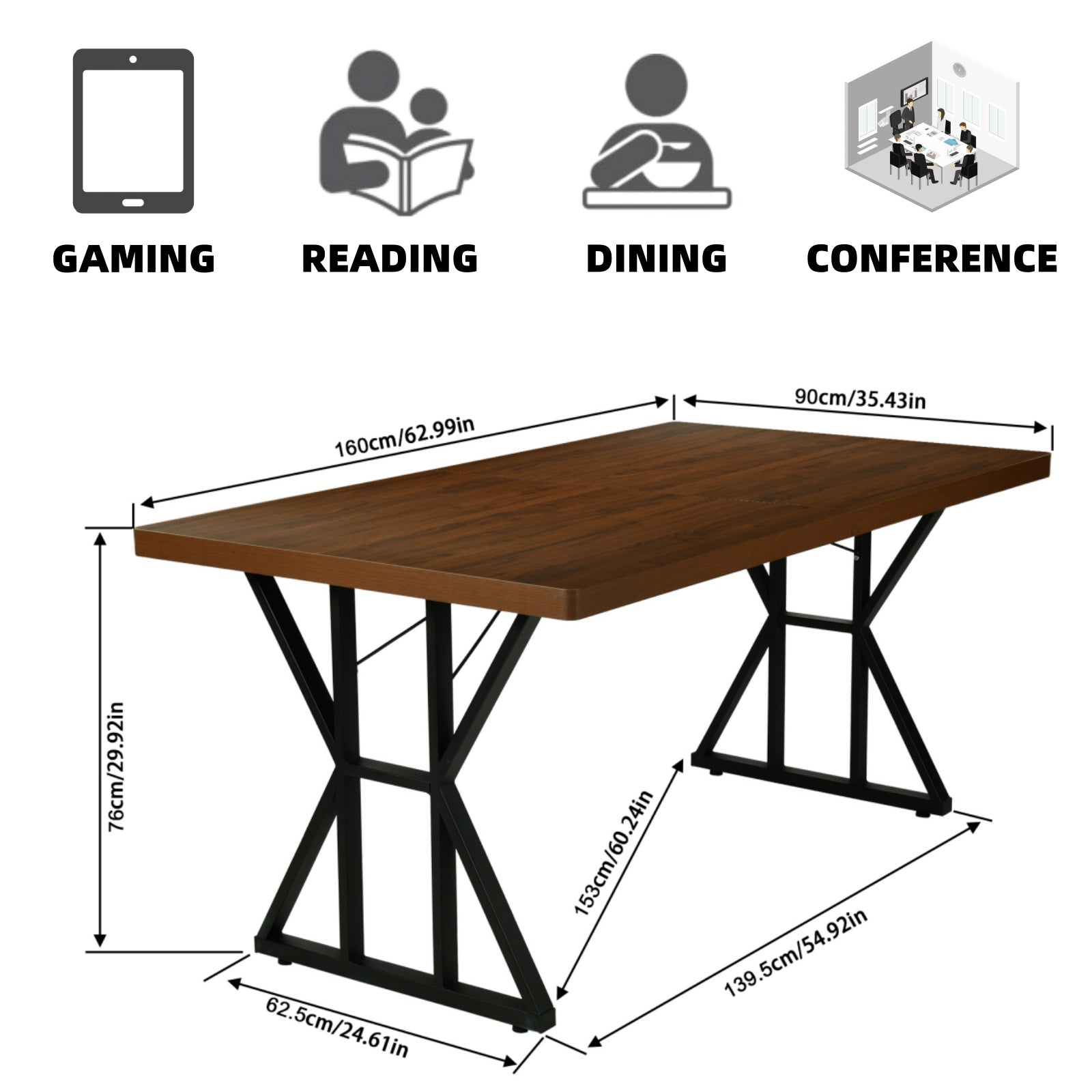Homy Casa LEONARD 63" Dining Table for Kitchen & Dining Room
