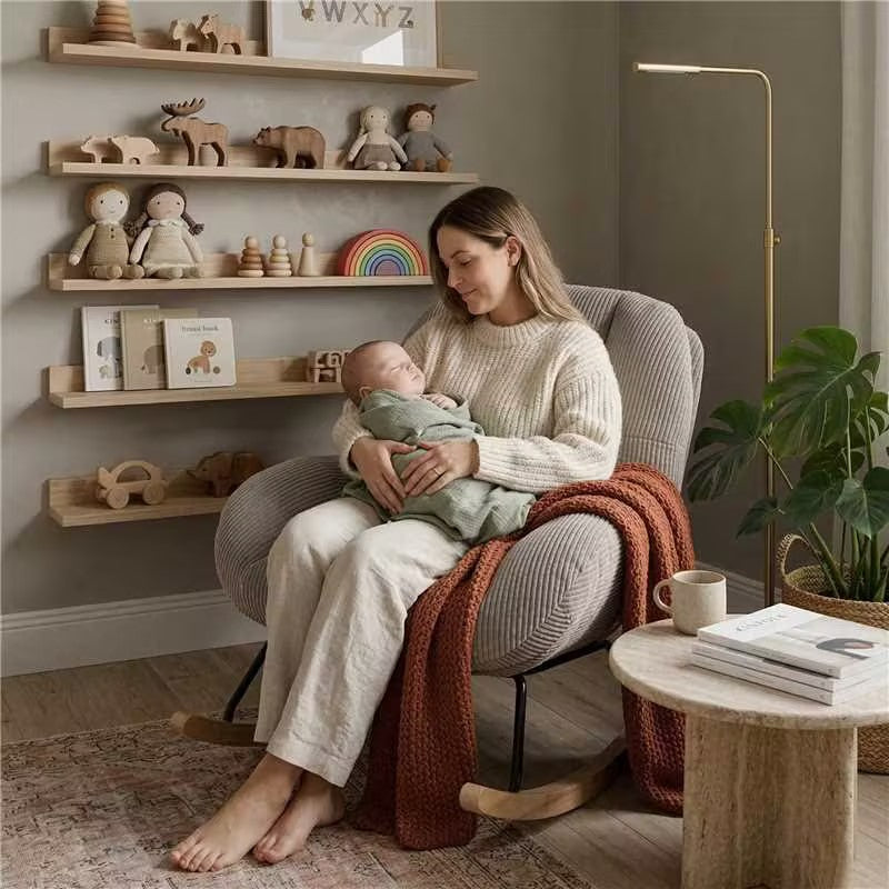 Homy Casa Corduroy Rocking Accent Chair, Fabric Upholstered Rocking Chair, Rocking Armchair, Grey