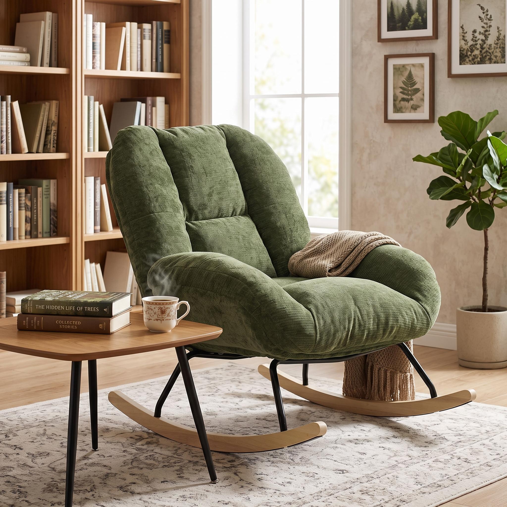 Homy Casa LITHOPS GREEN Rock Chair Modern Fabric Armchair for Living Room or Bedroom