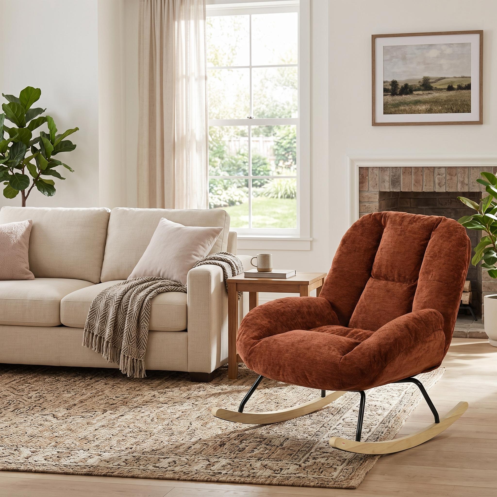 Homy Casa LITHOPS RED Rock Chair Modern Fabric Armchair for Living Room, Bedroom, Office