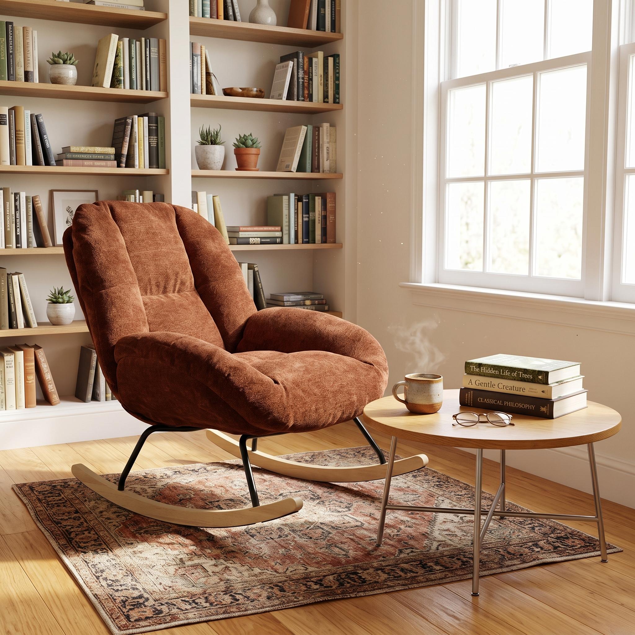 Homy Casa LITHOPS RED Rock Chair Modern Fabric Armchair for Living Room, Bedroom, Office