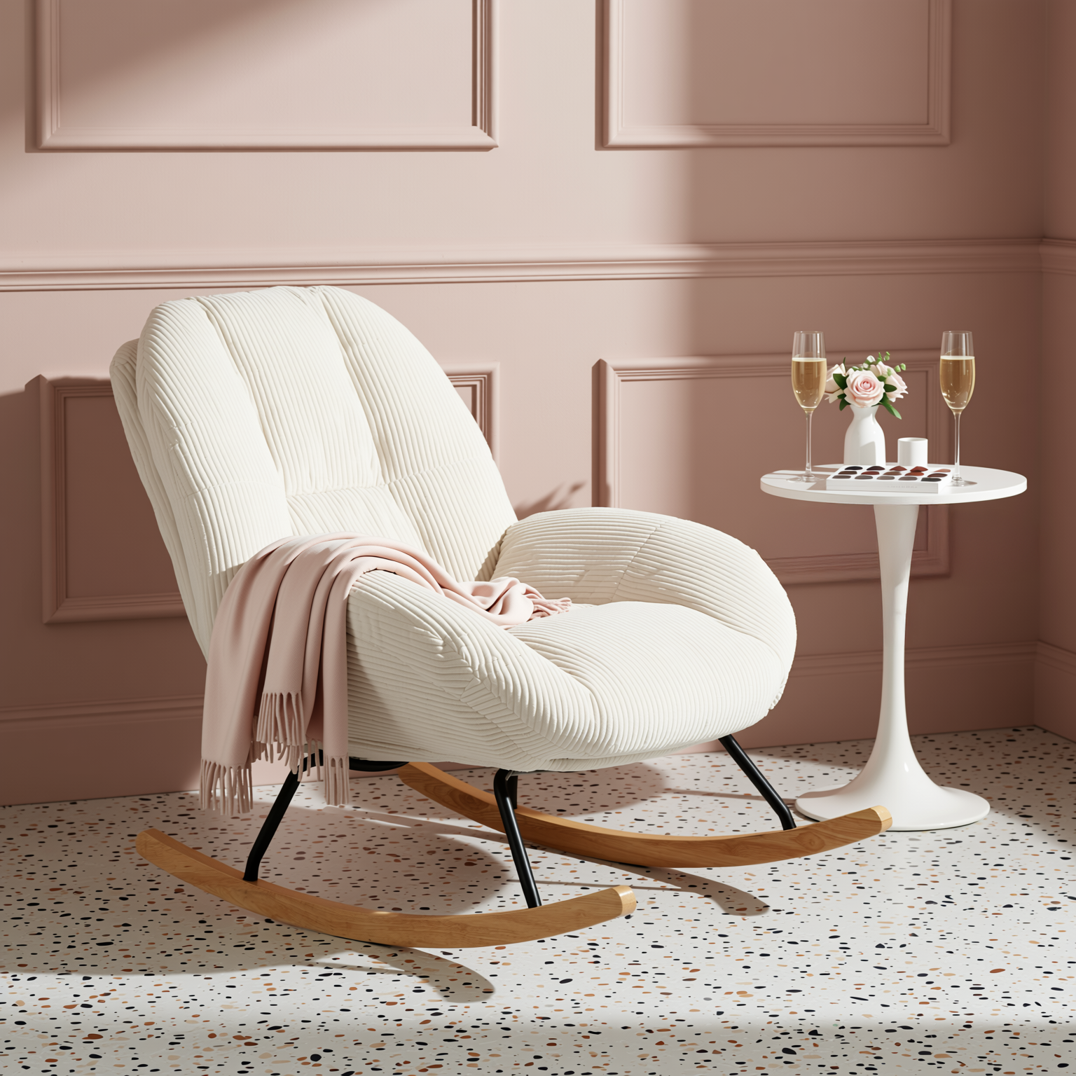 Lithops Corduroy Rocking Chair Modern Fabric Accent Chair