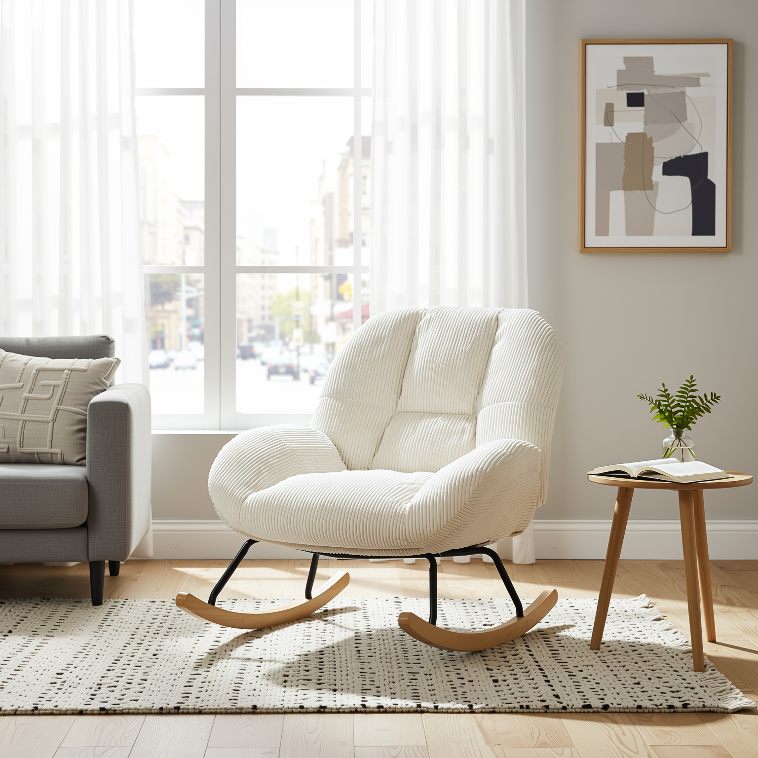 Lithops Corduroy Rocking Chair Modern Fabric Accent Chair