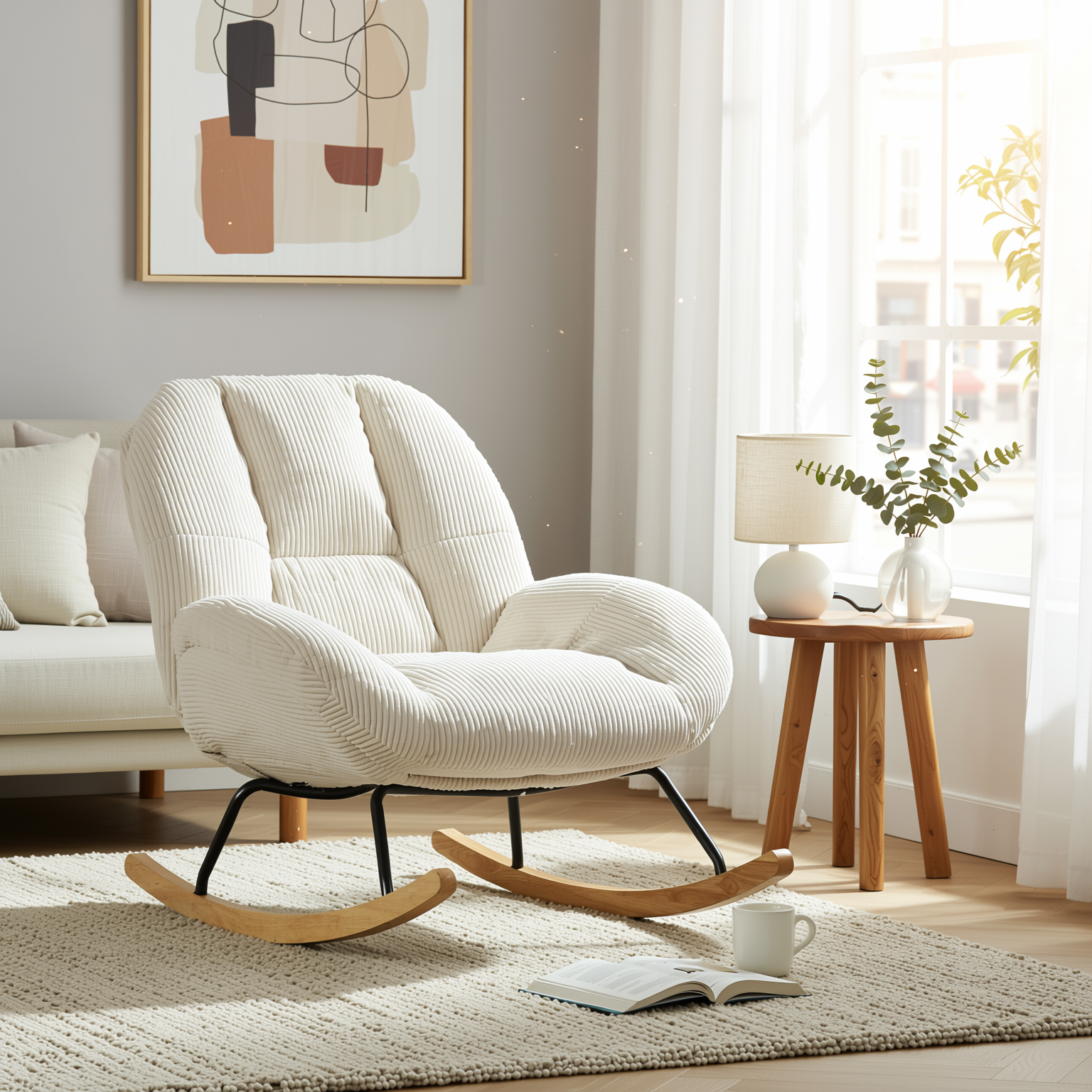 Lithops Corduroy Rocking Chair Modern Fabric Accent Chair