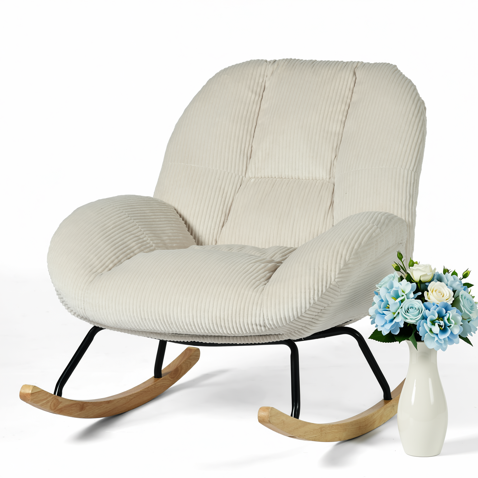 Lithops Corduroy Rocking Chair Modern Fabric Accent Chair