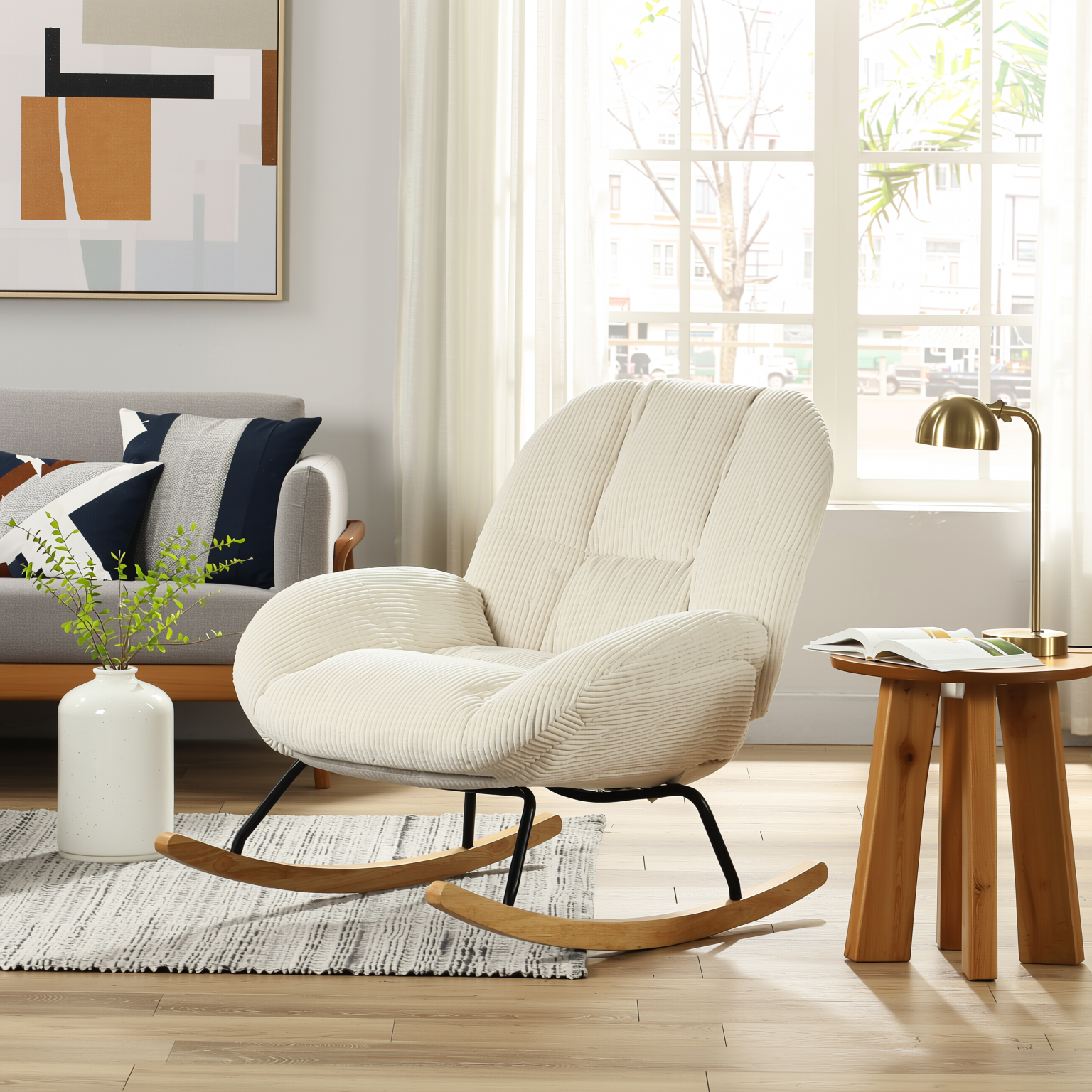 Lithops Corduroy Rocking Chair Modern Fabric Accent Chair