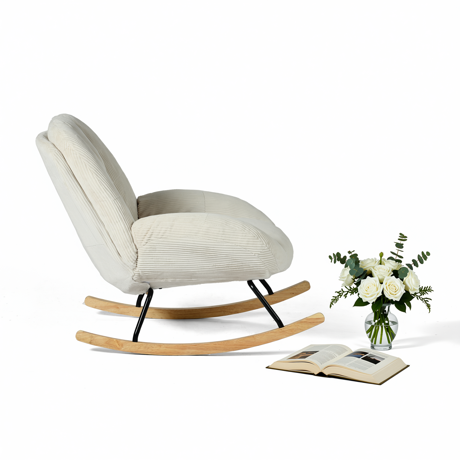 Lithops Corduroy Rocking Chair Modern Fabric Accent Chair