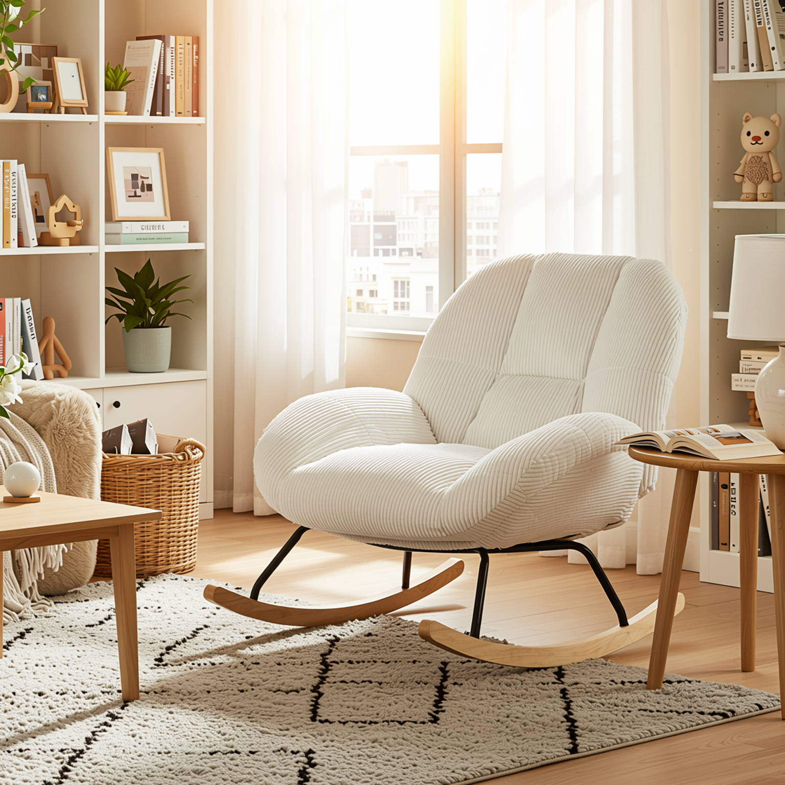 Durham Modular Loveseat Sofa with LITHOPS Beige Rocking Accent Chair Set