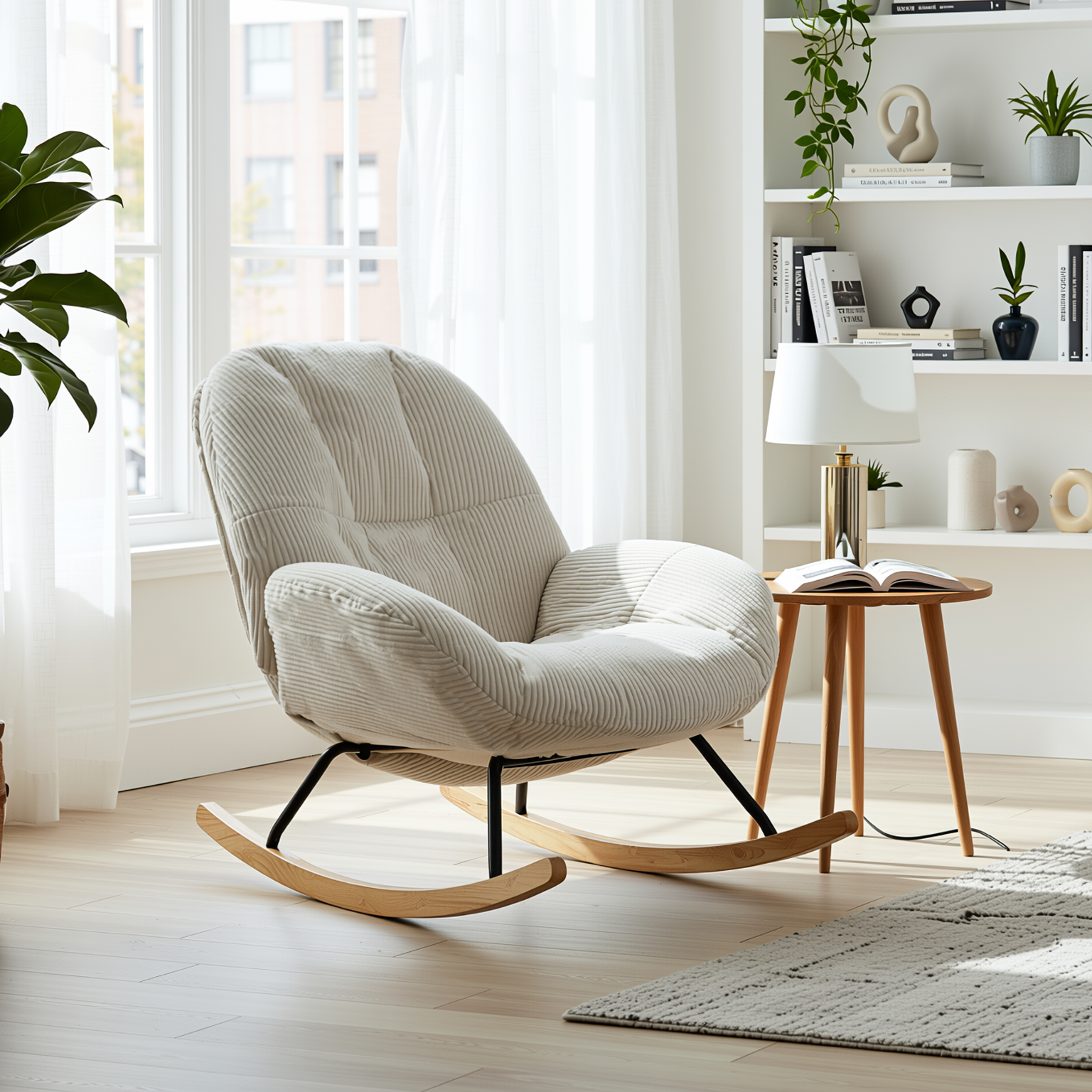Lithops Corduroy Rocking Chair Modern Fabric Accent Chair