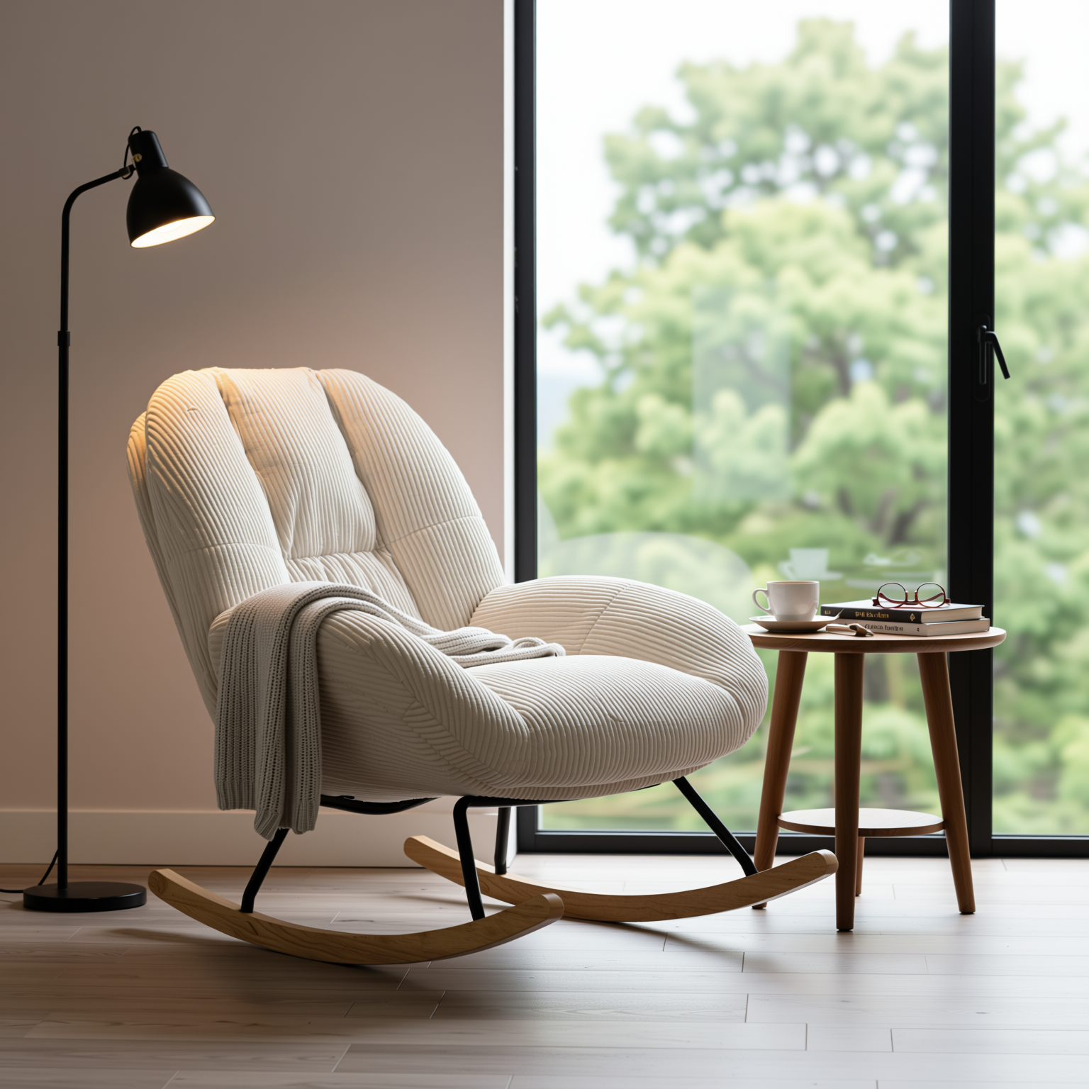 Lithops Corduroy Rocking Chair Modern Fabric Accent Chair