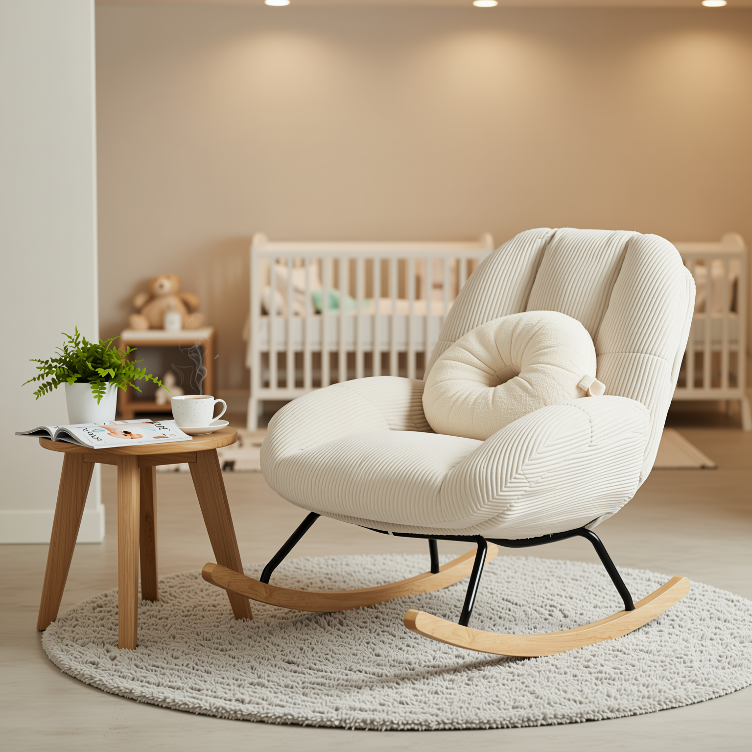 Lithops Corduroy Rocking Chair Modern Fabric Accent Chair