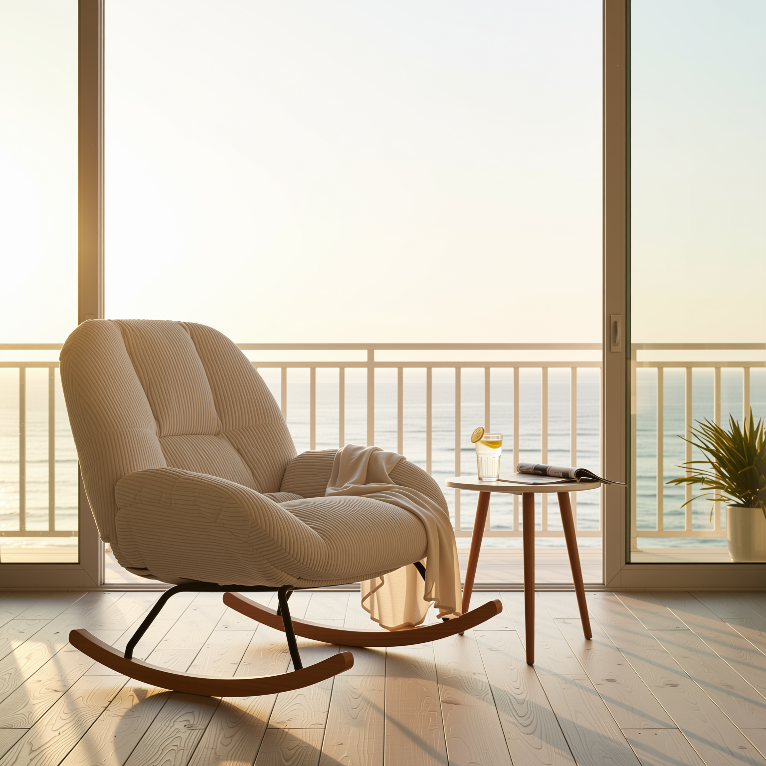 Lithops Corduroy Rocking Chair Modern Fabric Accent Chair