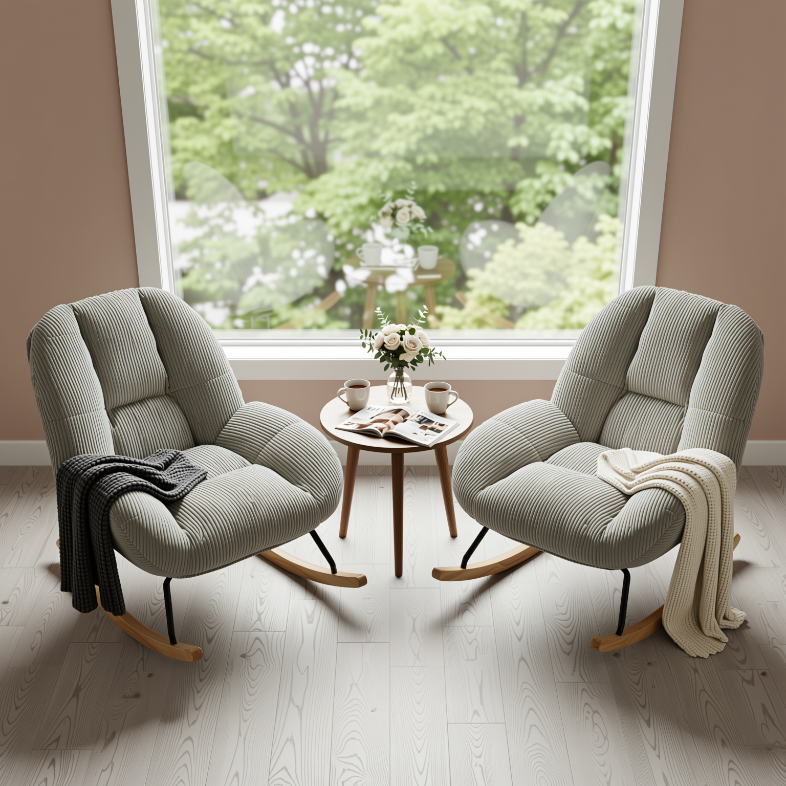 Lithops Corduroy Rocking Chair Modern Fabric Accent Chair