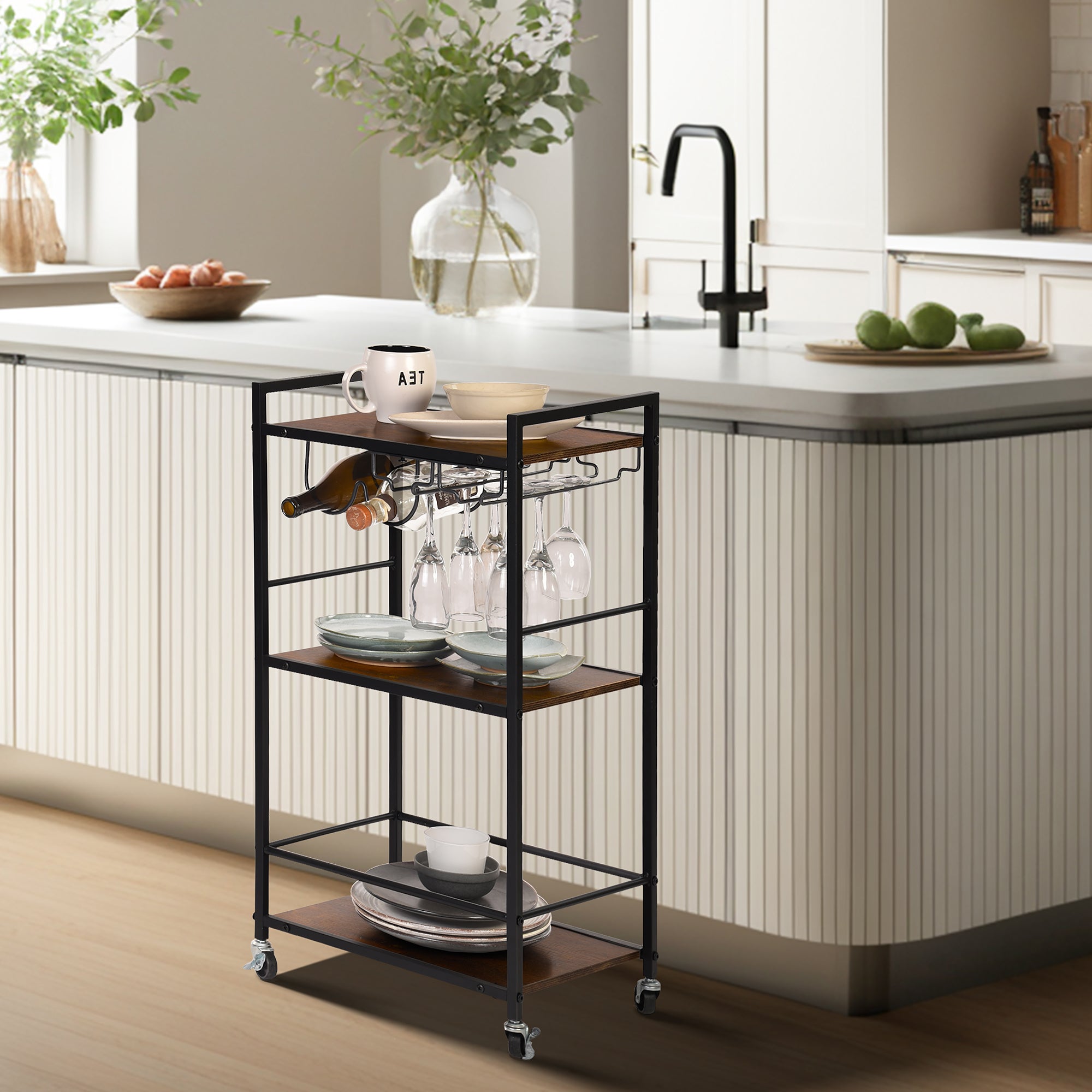 Homy Casa Loki Kitchen Cart - Rolling Storage Cart with Drawer & Shelf