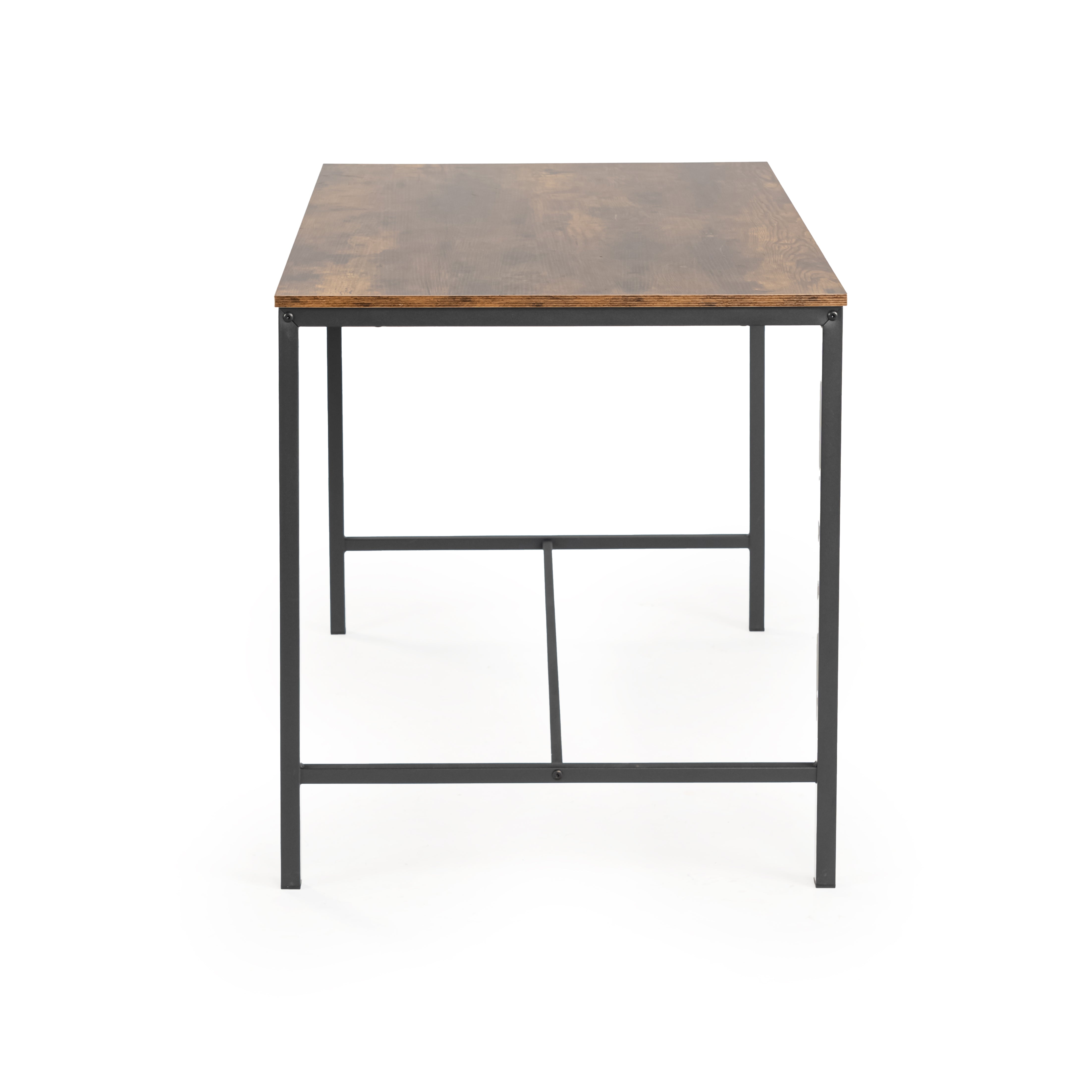 LOMANER 3-Piece Dining Table Set with 2 Benches, Rustic Brown Wood Look and Black Metal Frame, Space-Saving Kitchen Table for 4