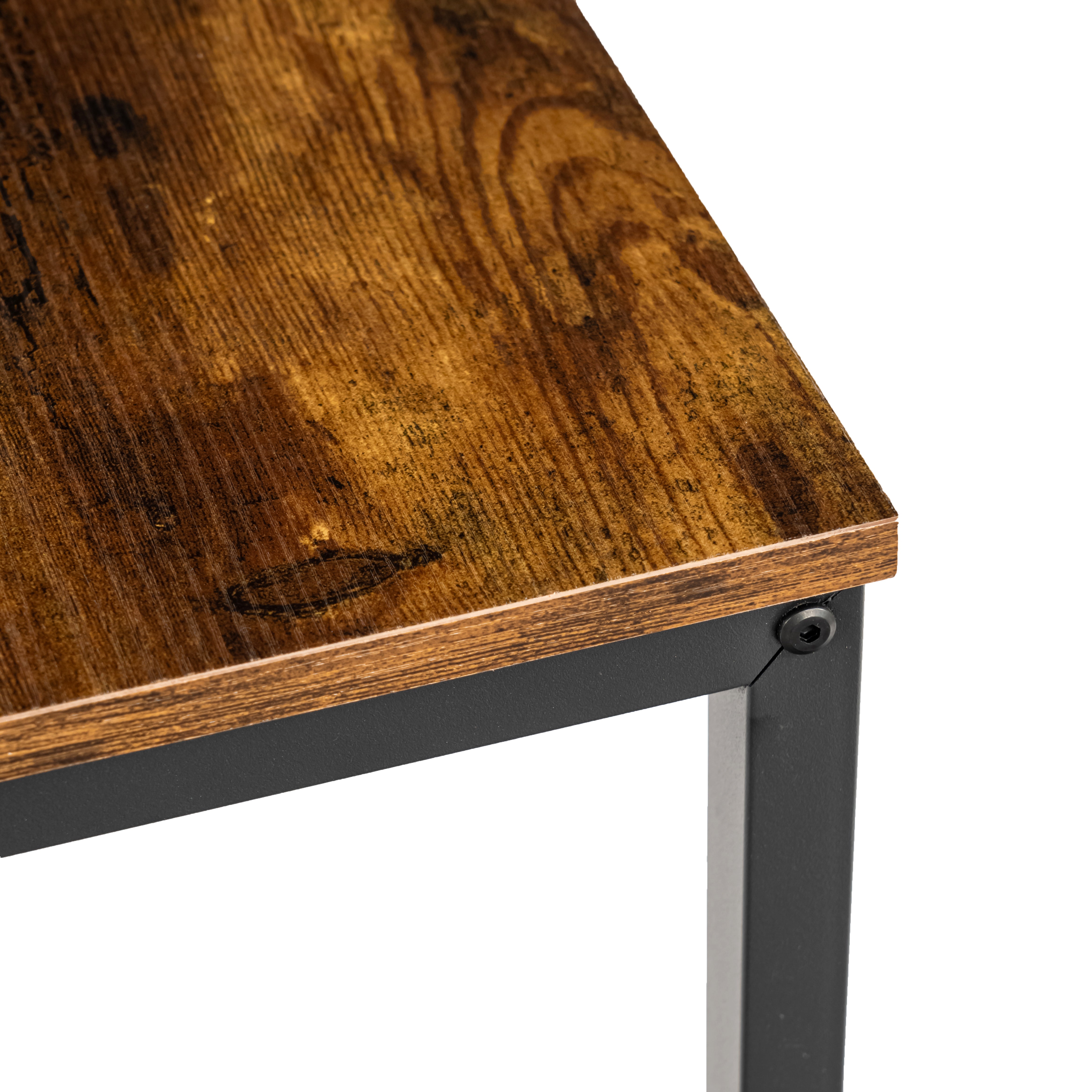 LOMANER 3-Piece Dining Table Set with 2 Benches, Rustic Brown Wood Look and Black Metal Frame, Space-Saving Kitchen Table for 4