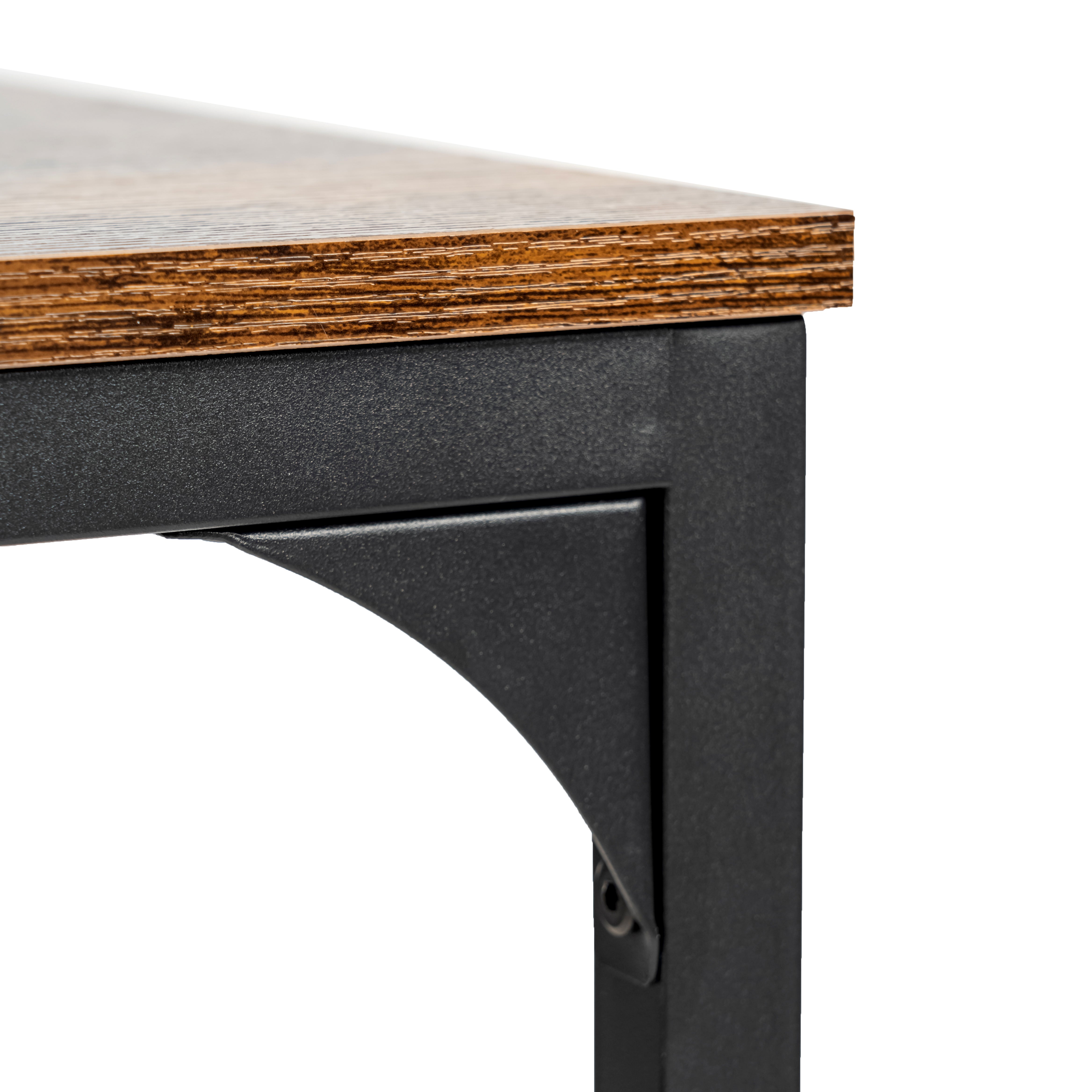 LOMANER 3-Piece Dining Table Set with 2 Benches, Rustic Brown Wood Look and Black Metal Frame, Space-Saving Kitchen Table for 4