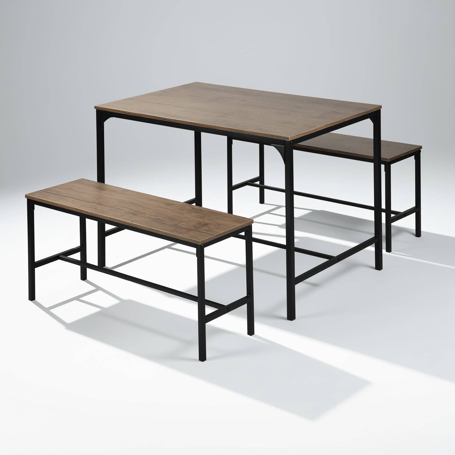 Homy Casa Lomaner 3PC Kitchen Dining Table Set 43.3” Table with 2 Benches in Vintage Walnut Finish