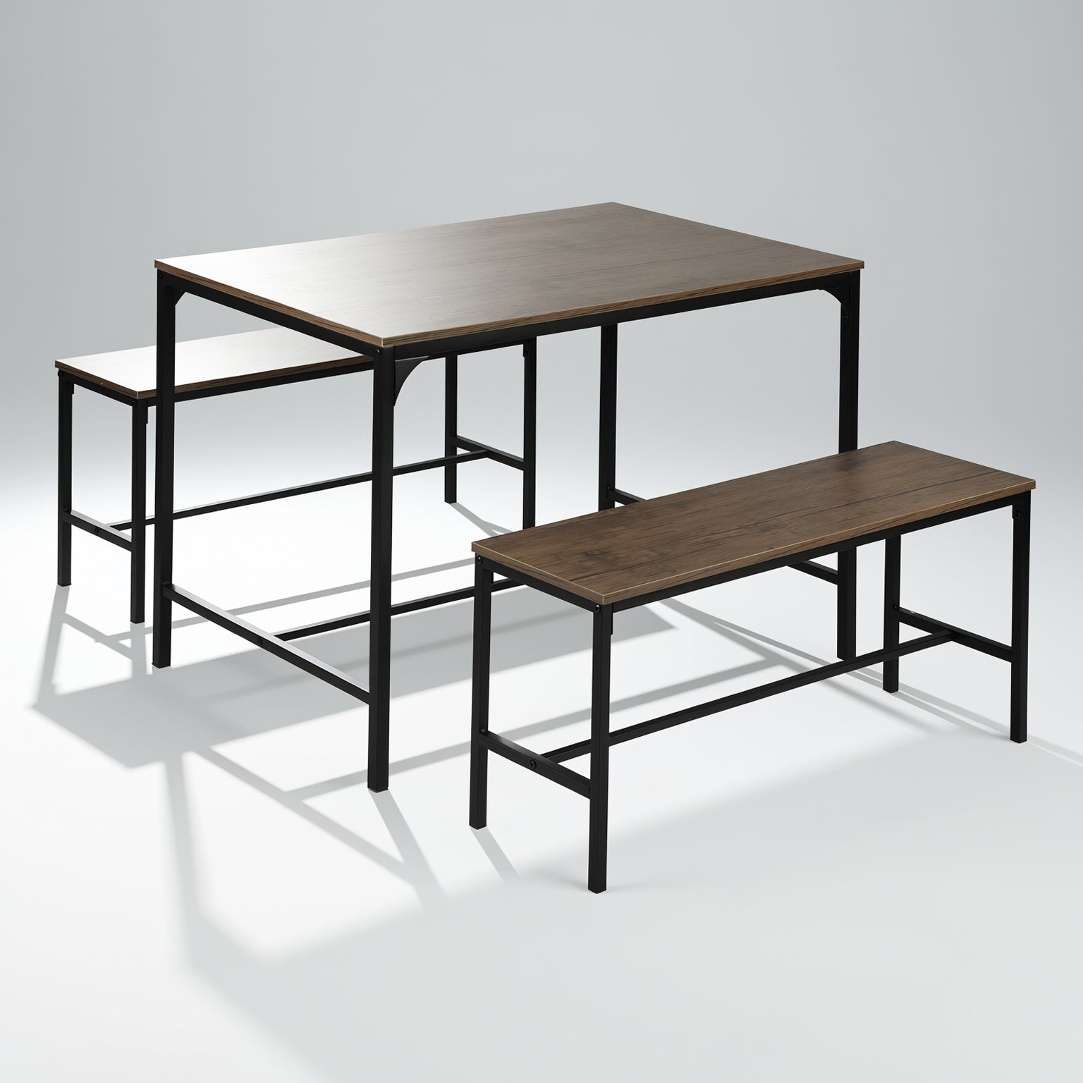 Homy Casa Lomaner 3PC Kitchen Dining Table Set 43.3” Table with 2 Benches in Vintage Walnut Finish