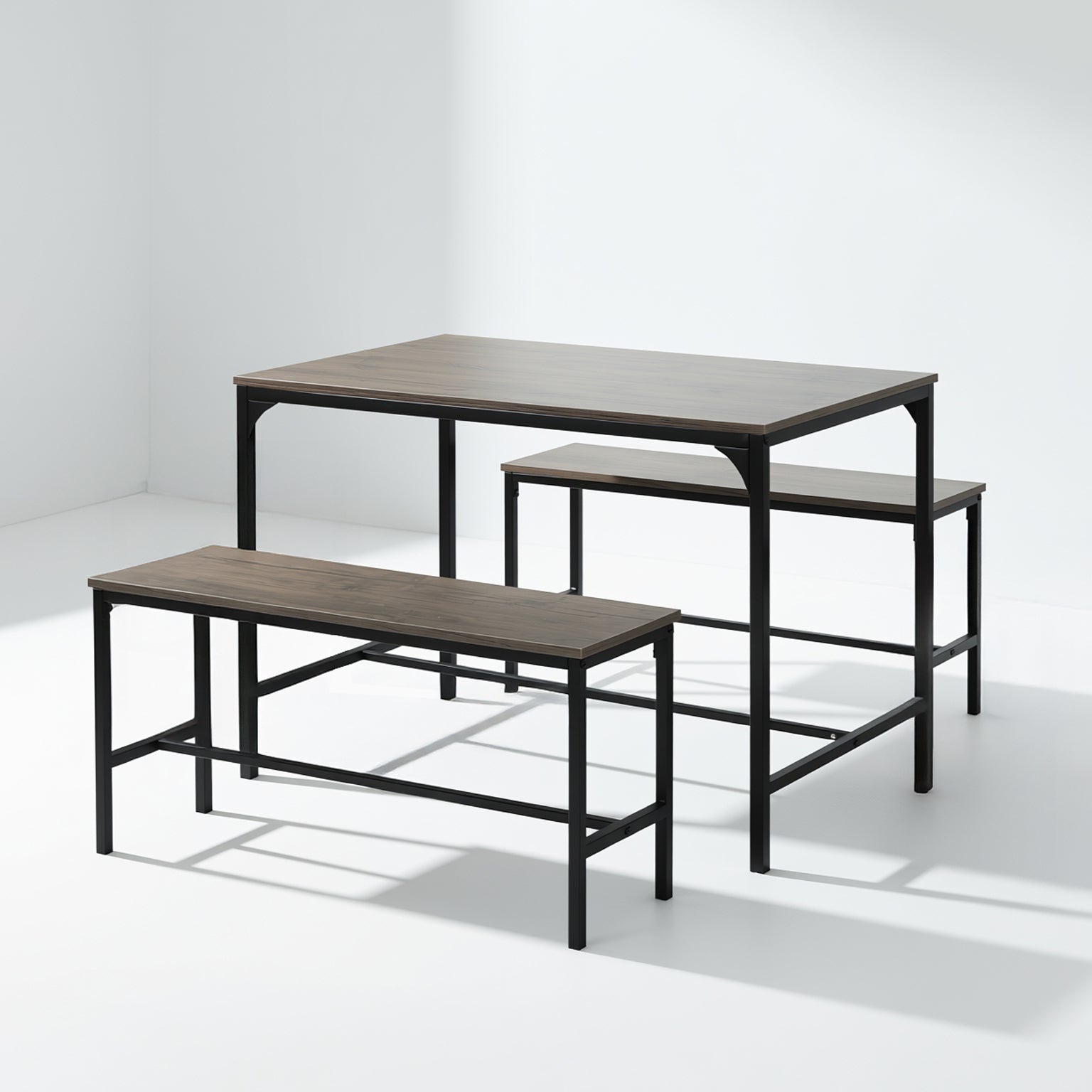 Homy Casa Lomaner 3PC Kitchen Dining Table Set 43.3” Table with 2 Benches in Vintage Walnut Finish