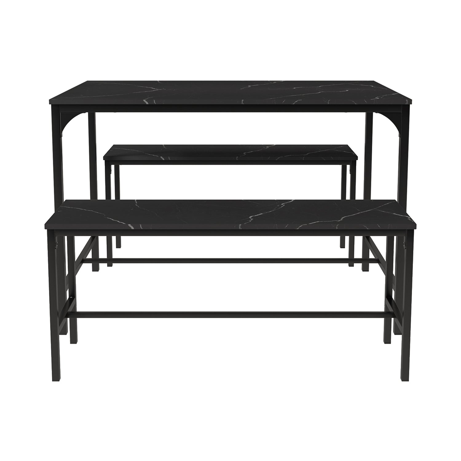 Homy Casa Lomaner 3PC Kitchen Dining Table Set 43.3” Table with 2 Benches in Black Marble Finish