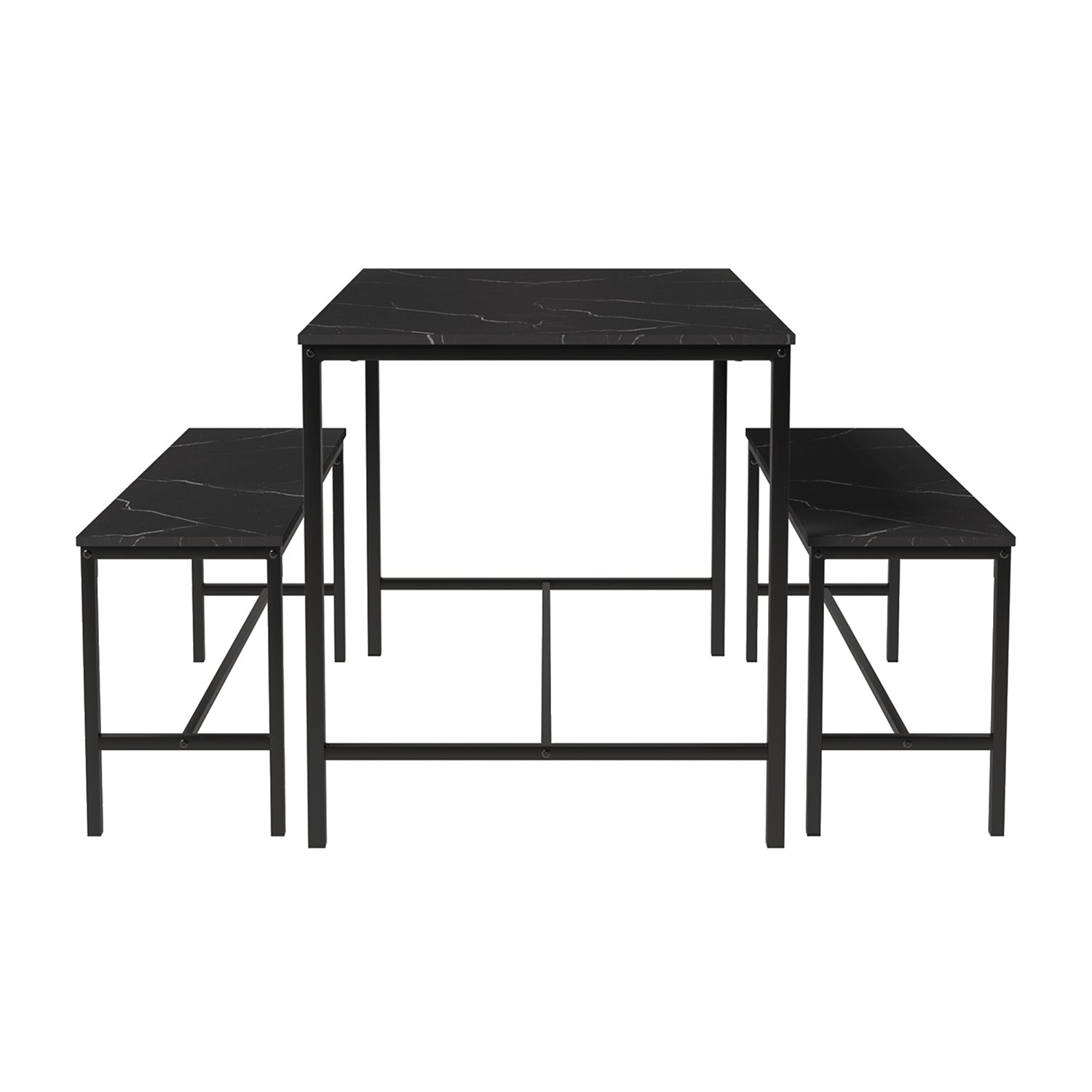 Homy Casa Lomaner 3PC Kitchen Dining Table Set 43.3” Table with 2 Benches in Black Marble Finish