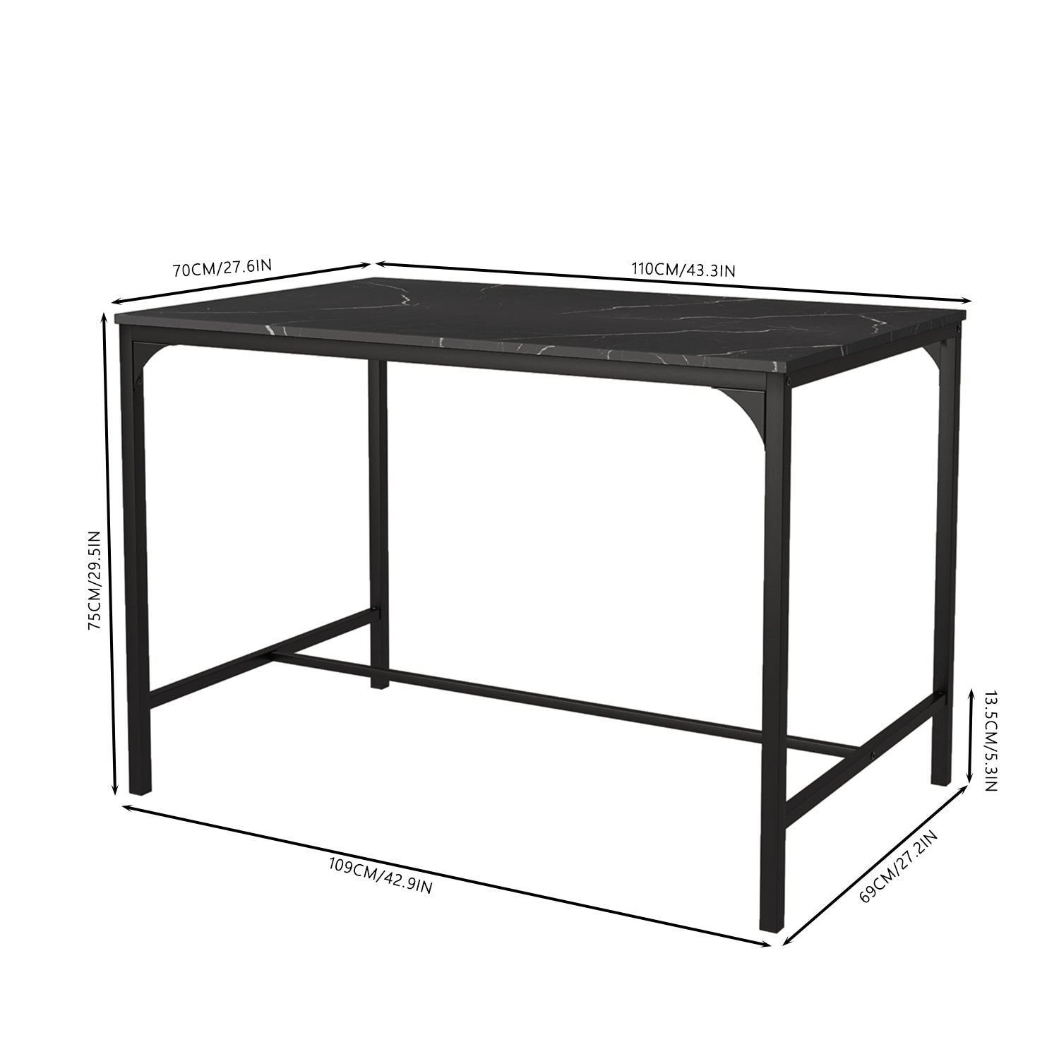 Homy Casa Lomaner 3PC Kitchen Dining Table Set 43.3” Table with 2 Benches in Black Marble Finish