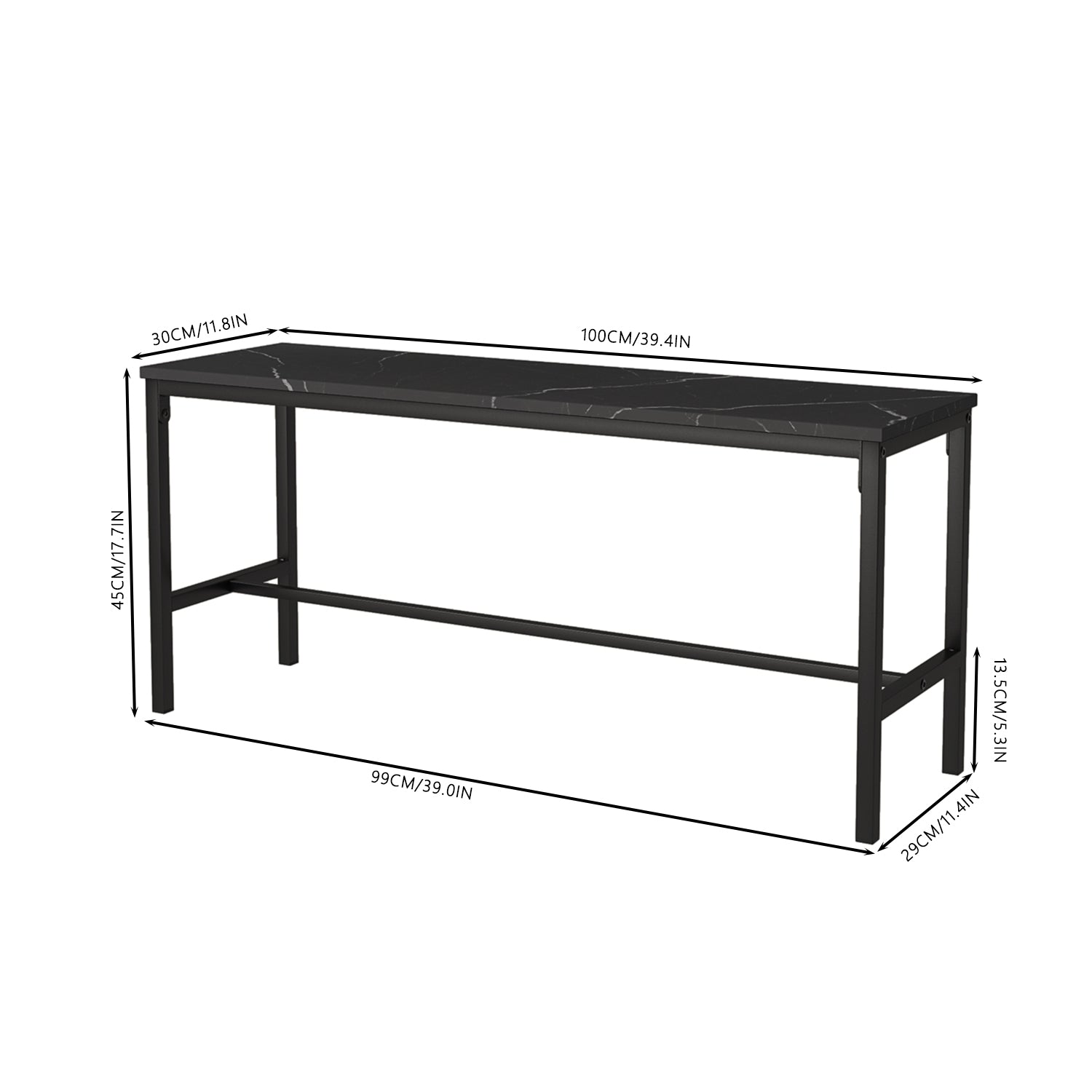 Homy Casa Lomaner 3PC Kitchen Dining Table Set 43.3” Table with 2 Benches in Black Marble Finish