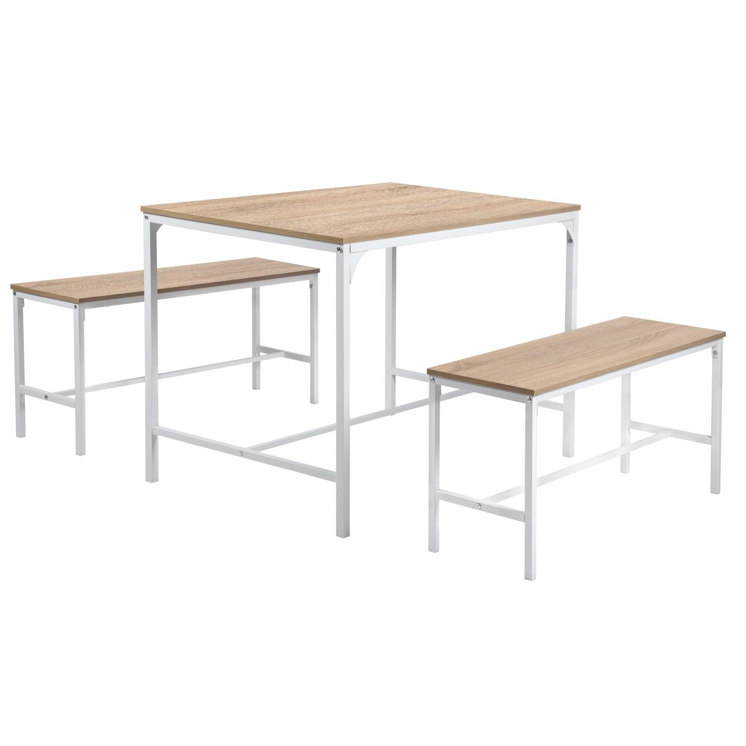 Homy Casa Lomaner 3PC Kitchen Dining Set 43.3” Table with 2 Benches in Light Oak Finish