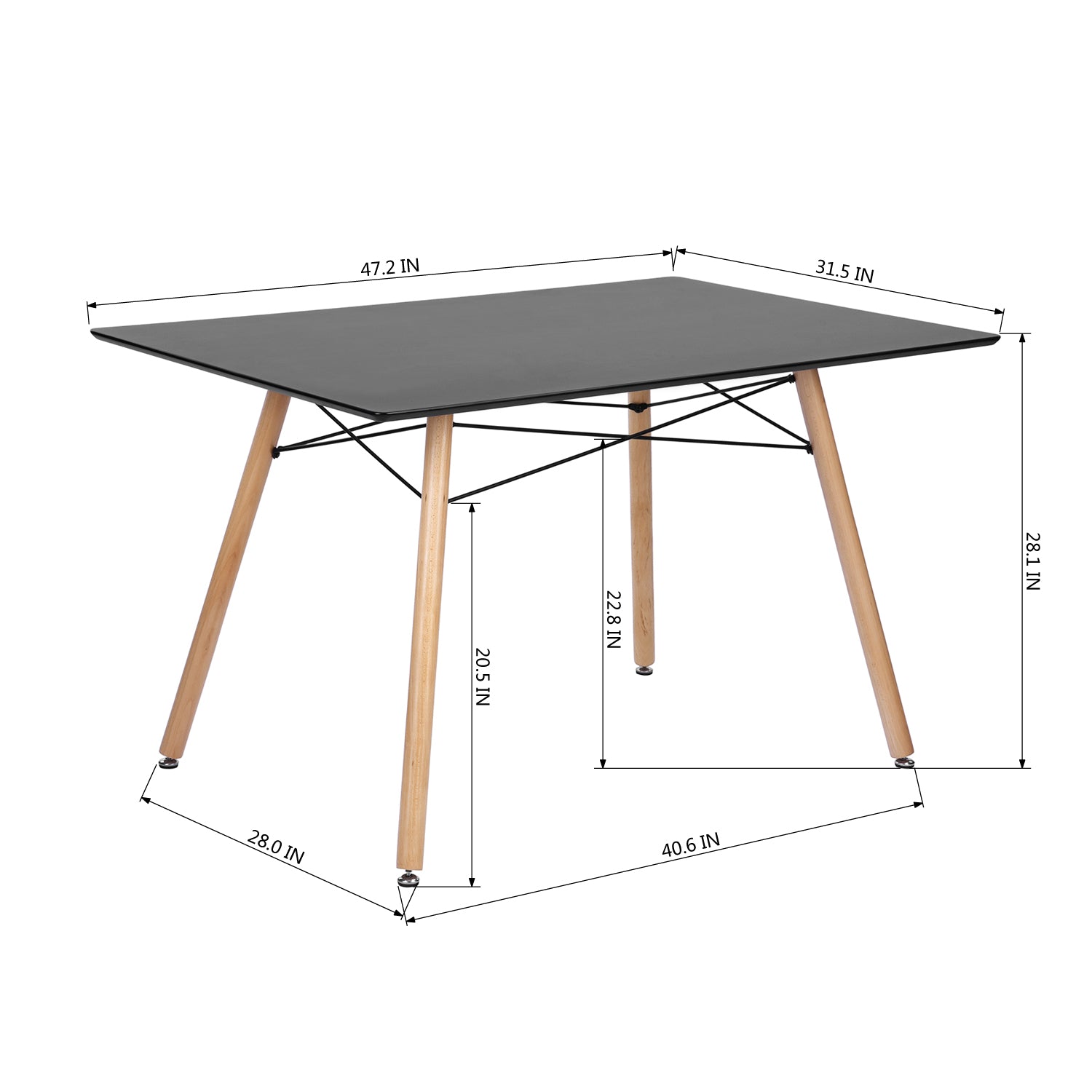 Homy Casa LONDON MATT BLACK A 47.2" Dining Table for Home and Workspace Open Box