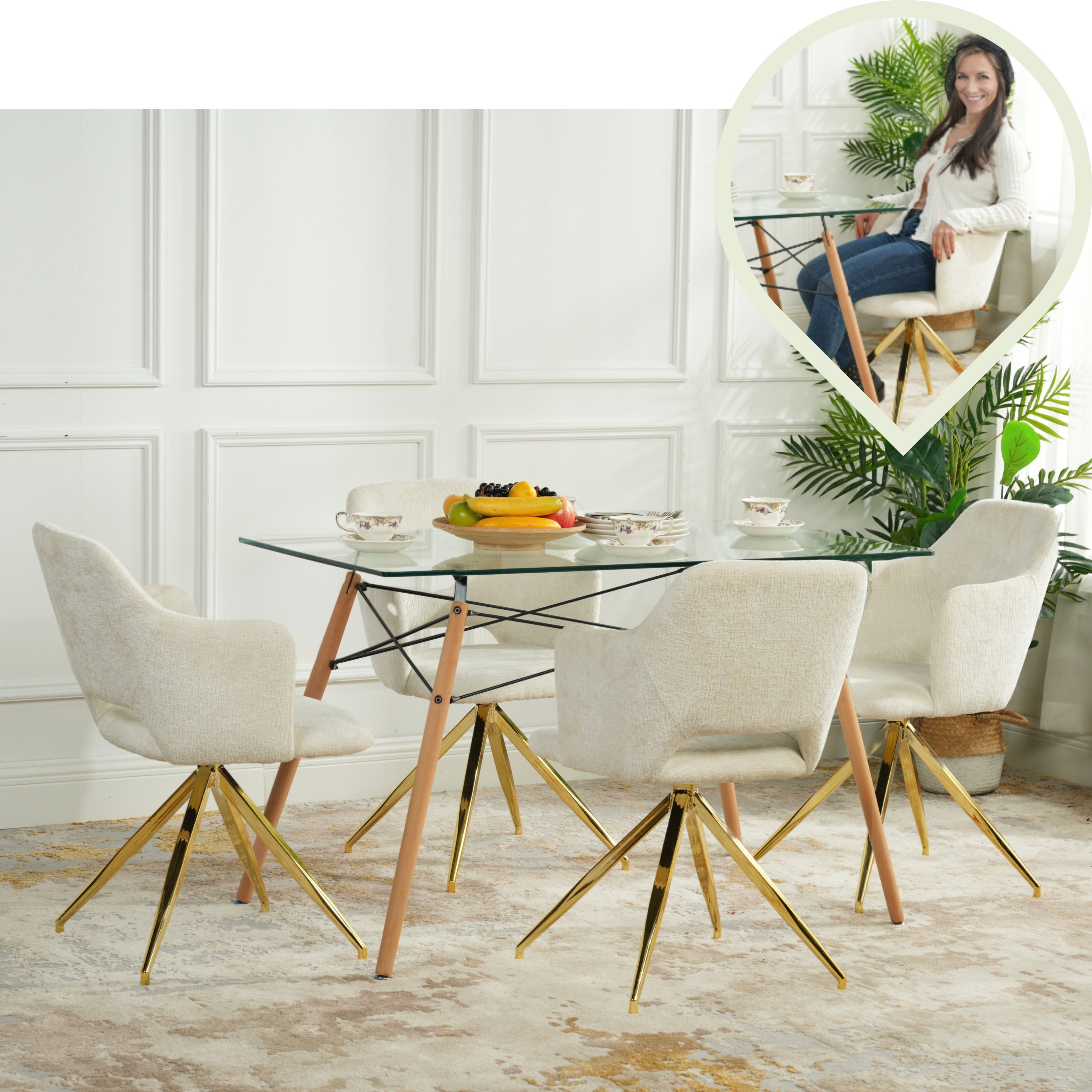 Homy Casa LONDON GLASS NL Dining Table "47.2 x 27.6 x 29.5 in" Modern Glass Top Table for Dining