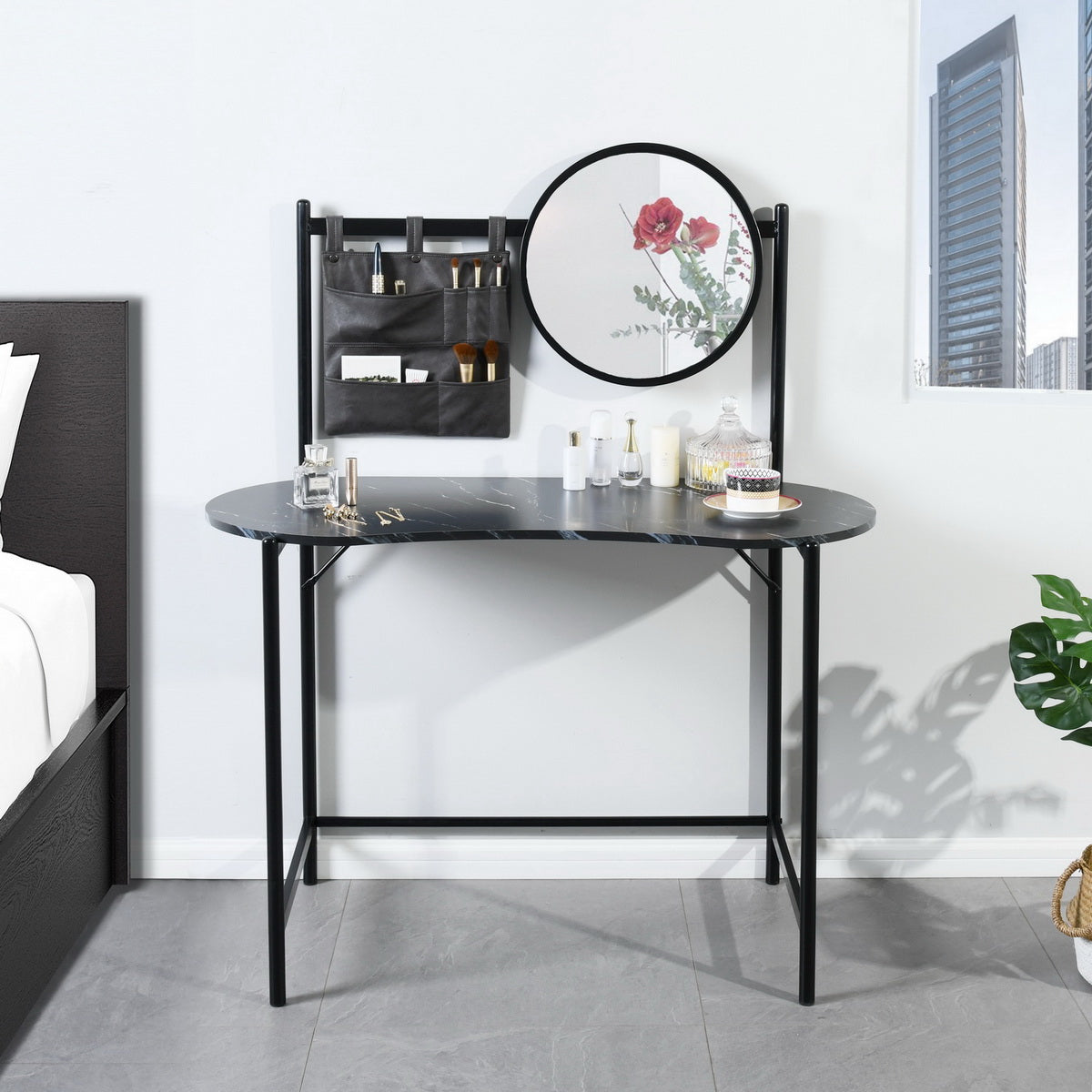 Looney 43.3” Oval shape Vanity with Round Mirror, Marble top finish