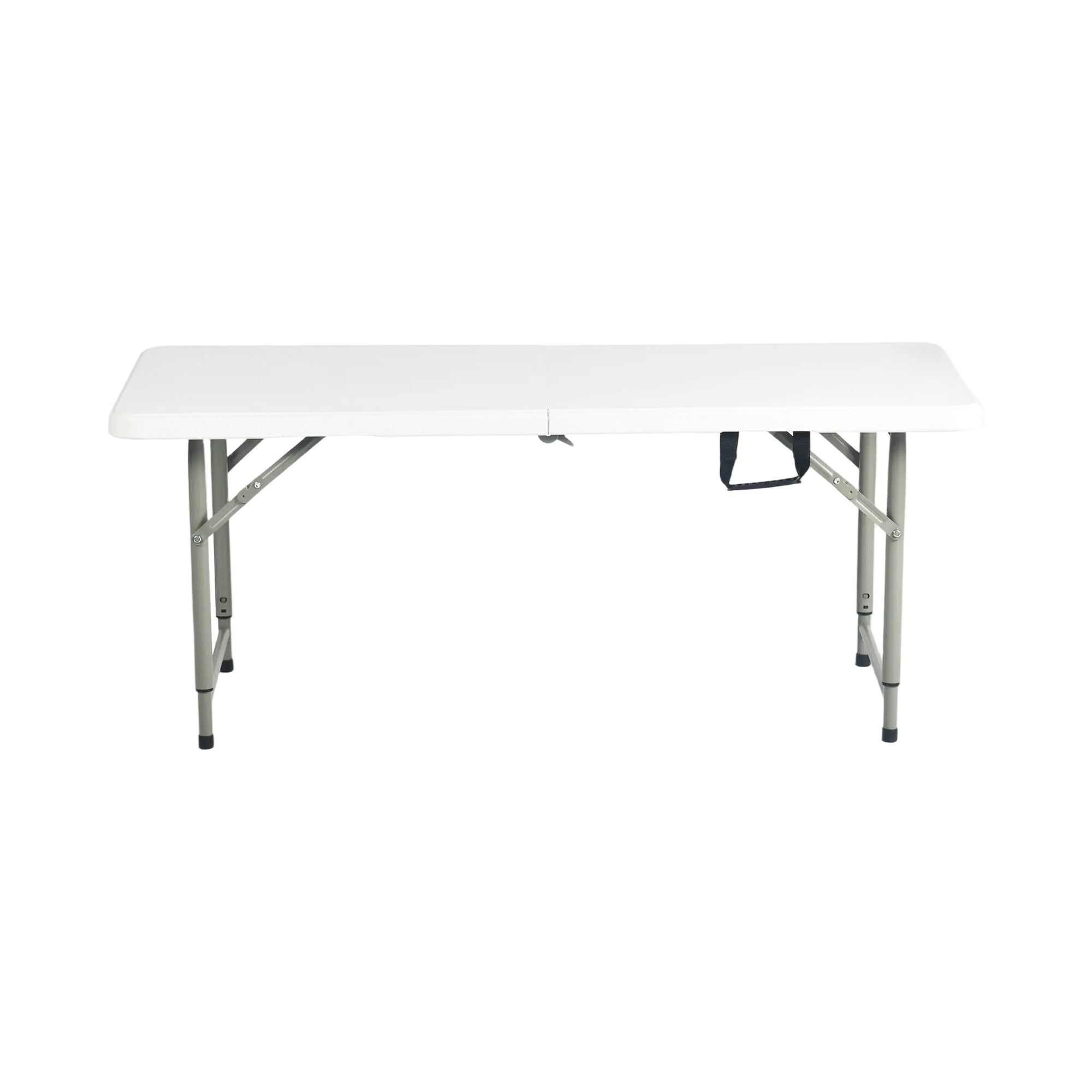 LOULA 4ft Folding Table, Height Adjustable 19–30 in, Fold-in-Half Portable Utility Table with Carry Handle, HDPE Top and Steel Legs, White
