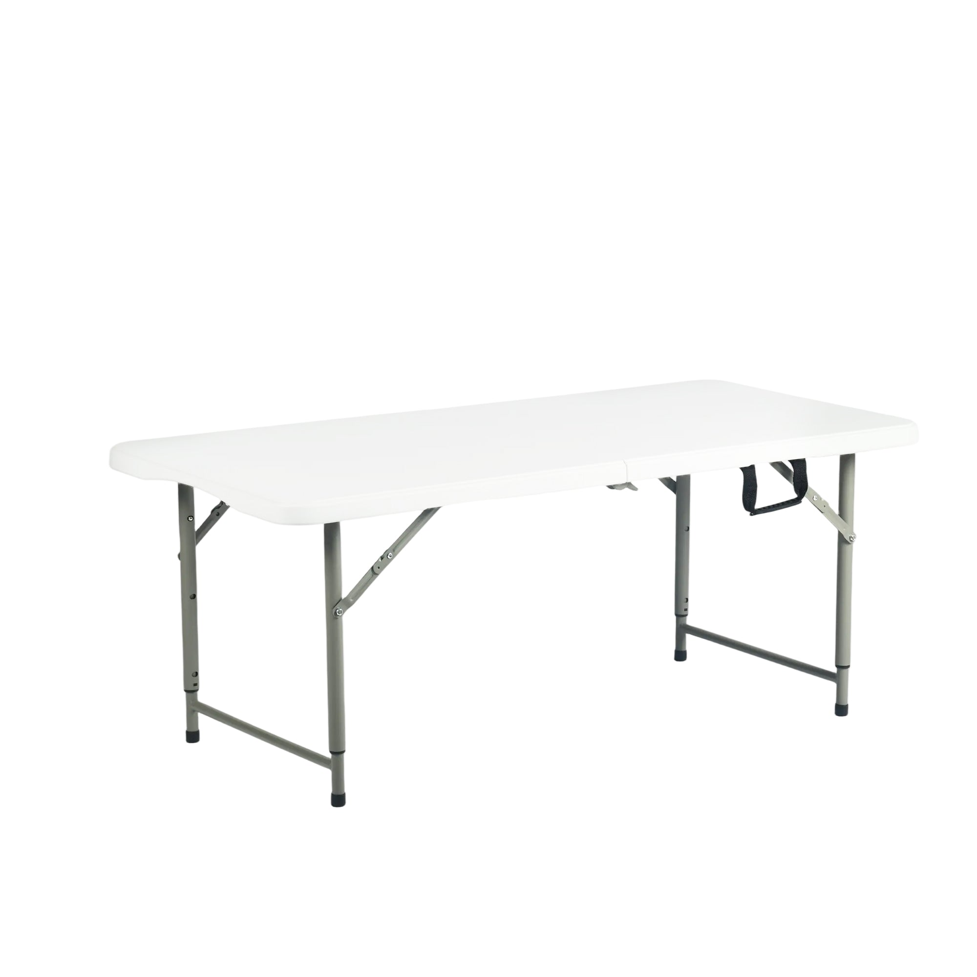 LOULA 4ft Folding Table, Height Adjustable 19–30 in, Fold-in-Half Portable Utility Table with Carry Handle, HDPE Top and Steel Legs, White