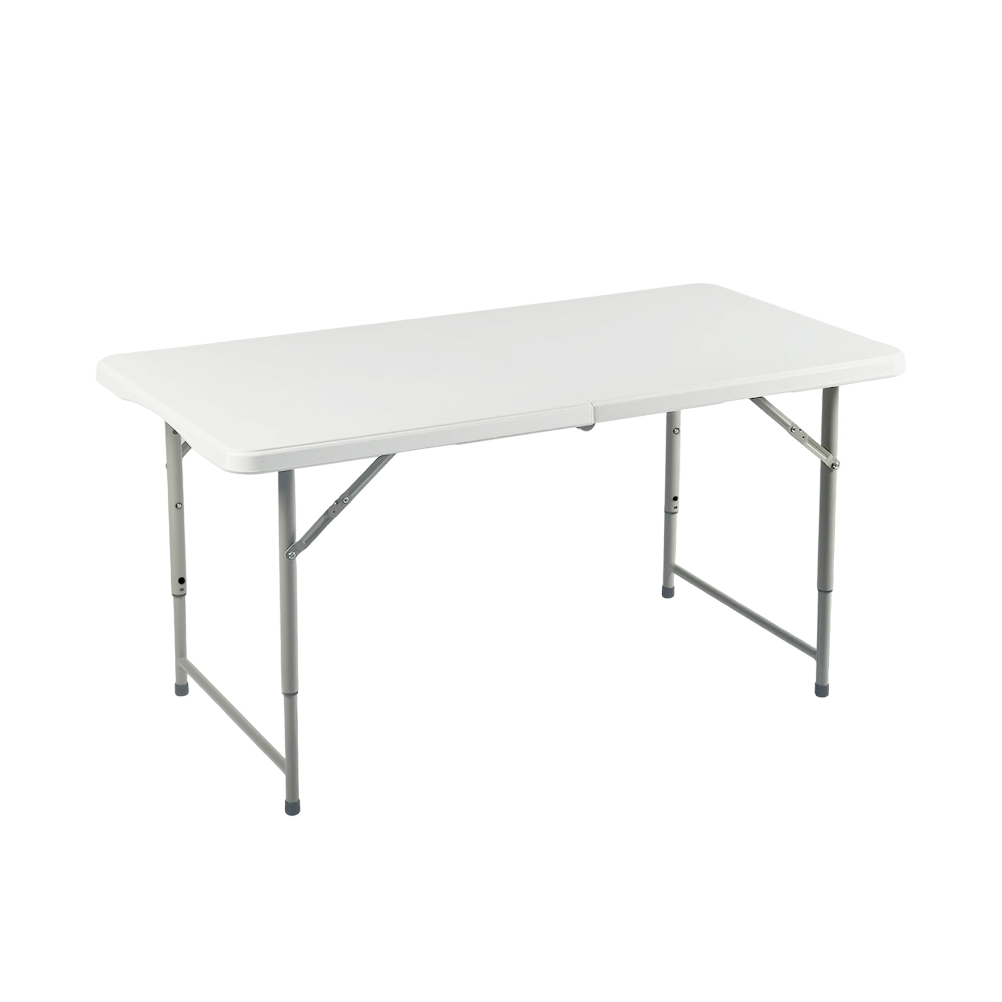 LOULA 4ft Folding Table, Height Adjustable 19–30 in, Fold-in-Half Portable Utility Table with Carry Handle, HDPE Top and Steel Legs, White