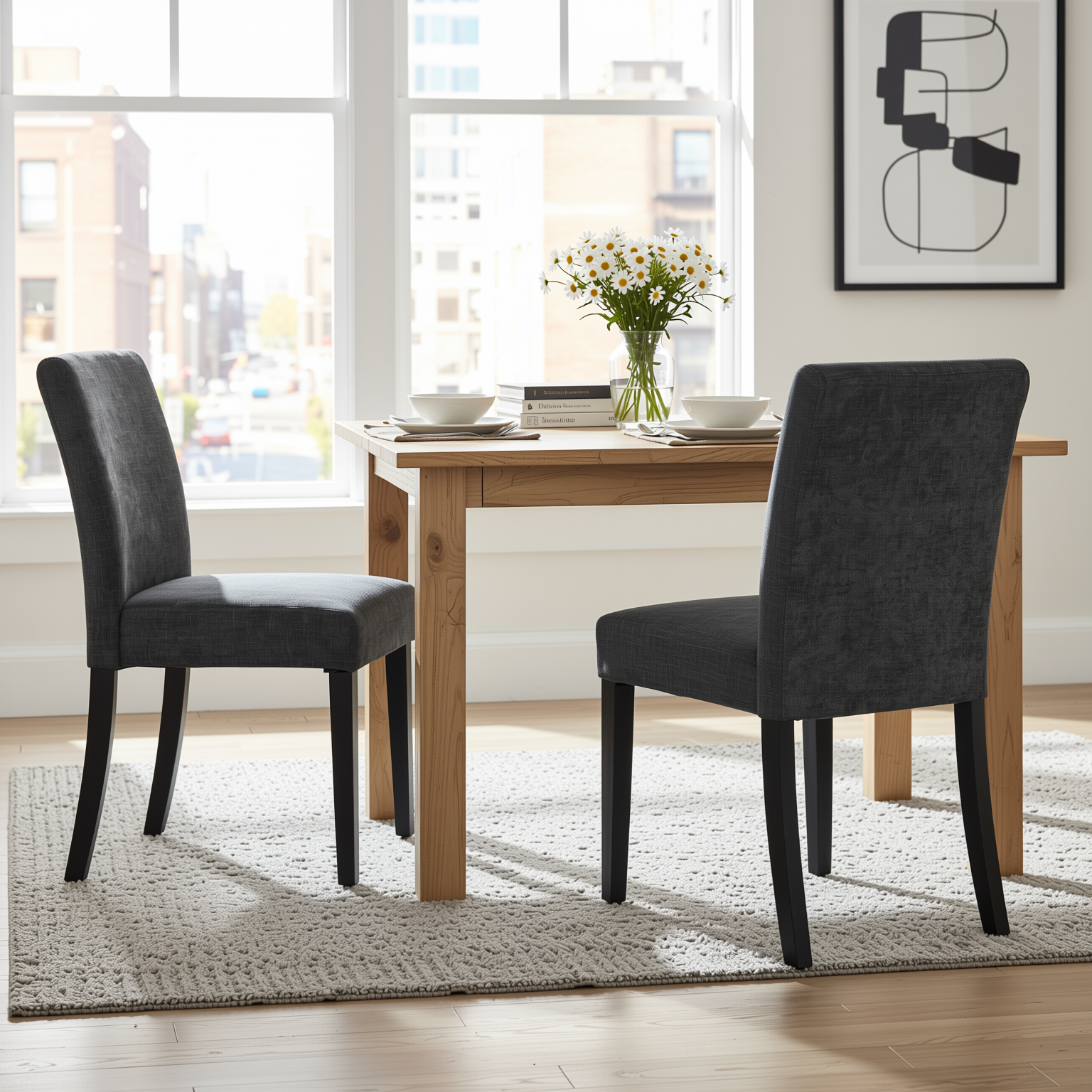 Homy Casa LOWE Modern Fabric Parsons Dining Chair Set of 2, Low Back, Black