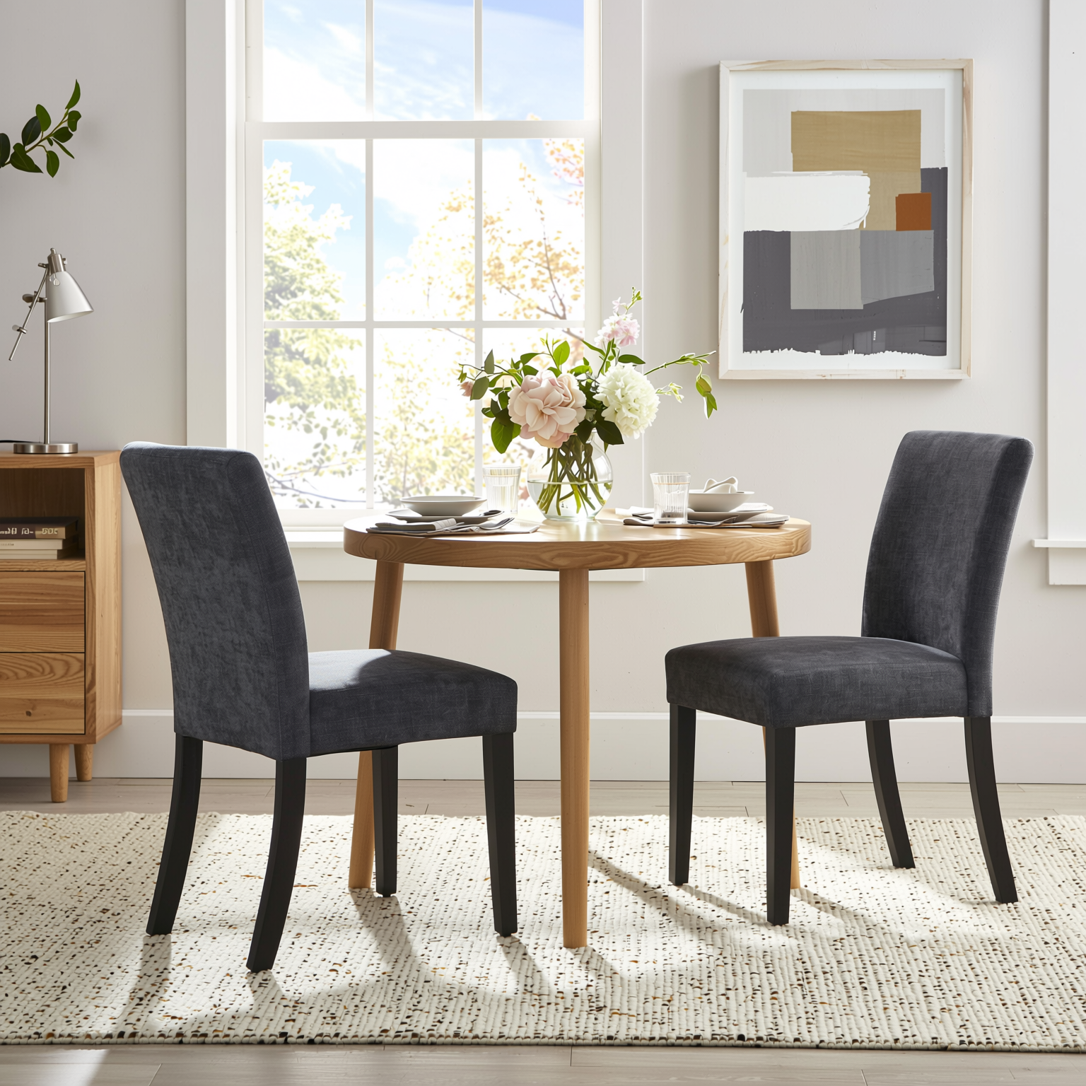 Homy Casa LOWE Modern Fabric Parsons Dining Chair Set of 2, Low Back, Black