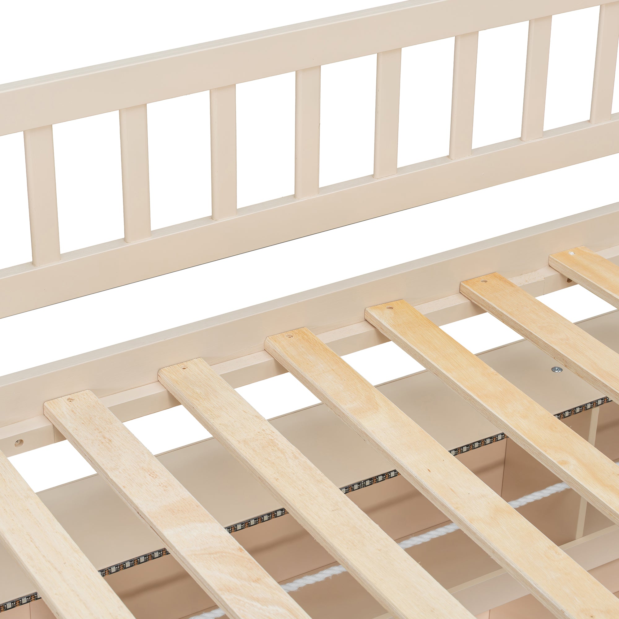 Rellan Full over Full Floor Bunk Bed with Storage Shelves, Pegboard and LED Lights