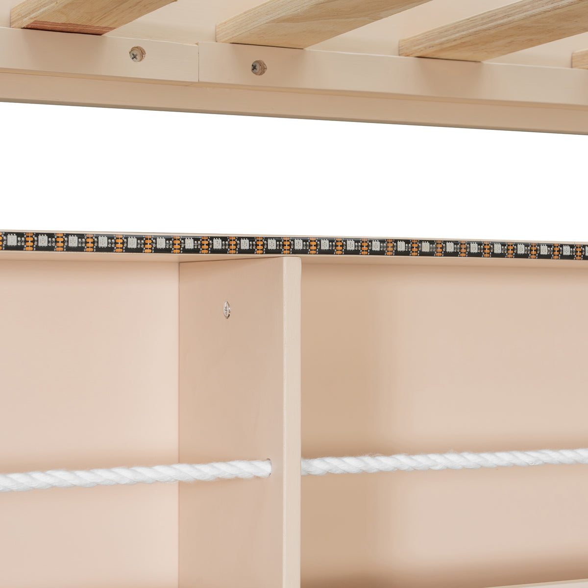 Rellan Full XL over Queen Bunk Bed with Storage Shelves, Pegboard and LED Lights