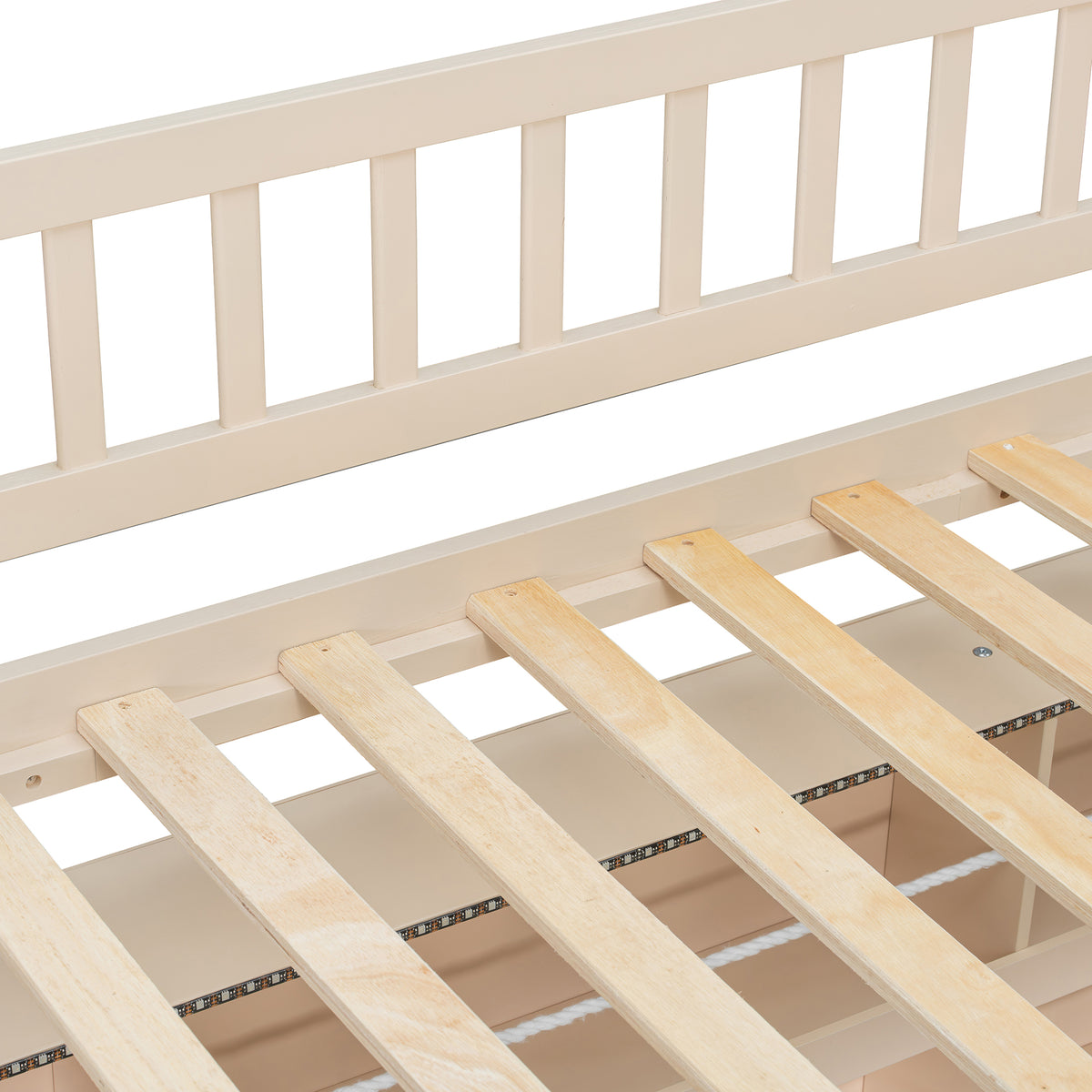 Rellan Full XL over Queen Bunk Bed with Storage Shelves, Pegboard and LED Lights